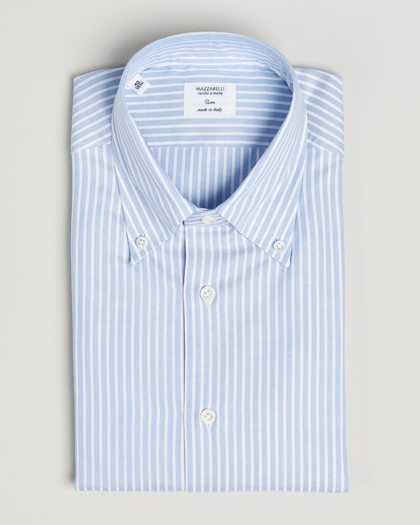 Mies | Kauluspaidat | Mazzarelli | Soft Oxford Button Down Shirt Light Blue Stripe