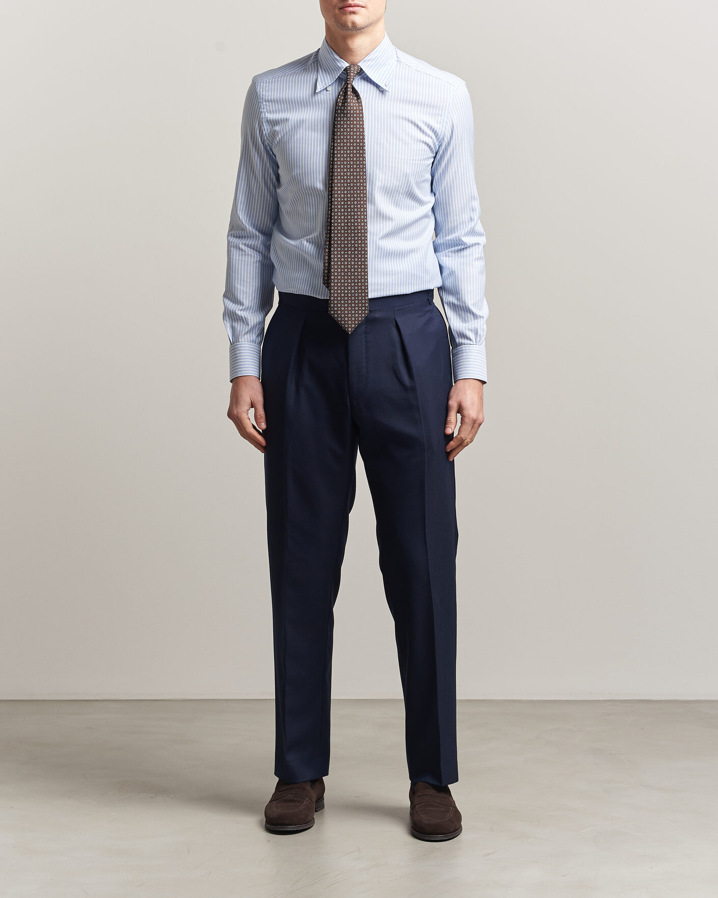Mies | Kauluspaidat | Mazzarelli | Soft Oxford Button Down Shirt Light Blue Stripe