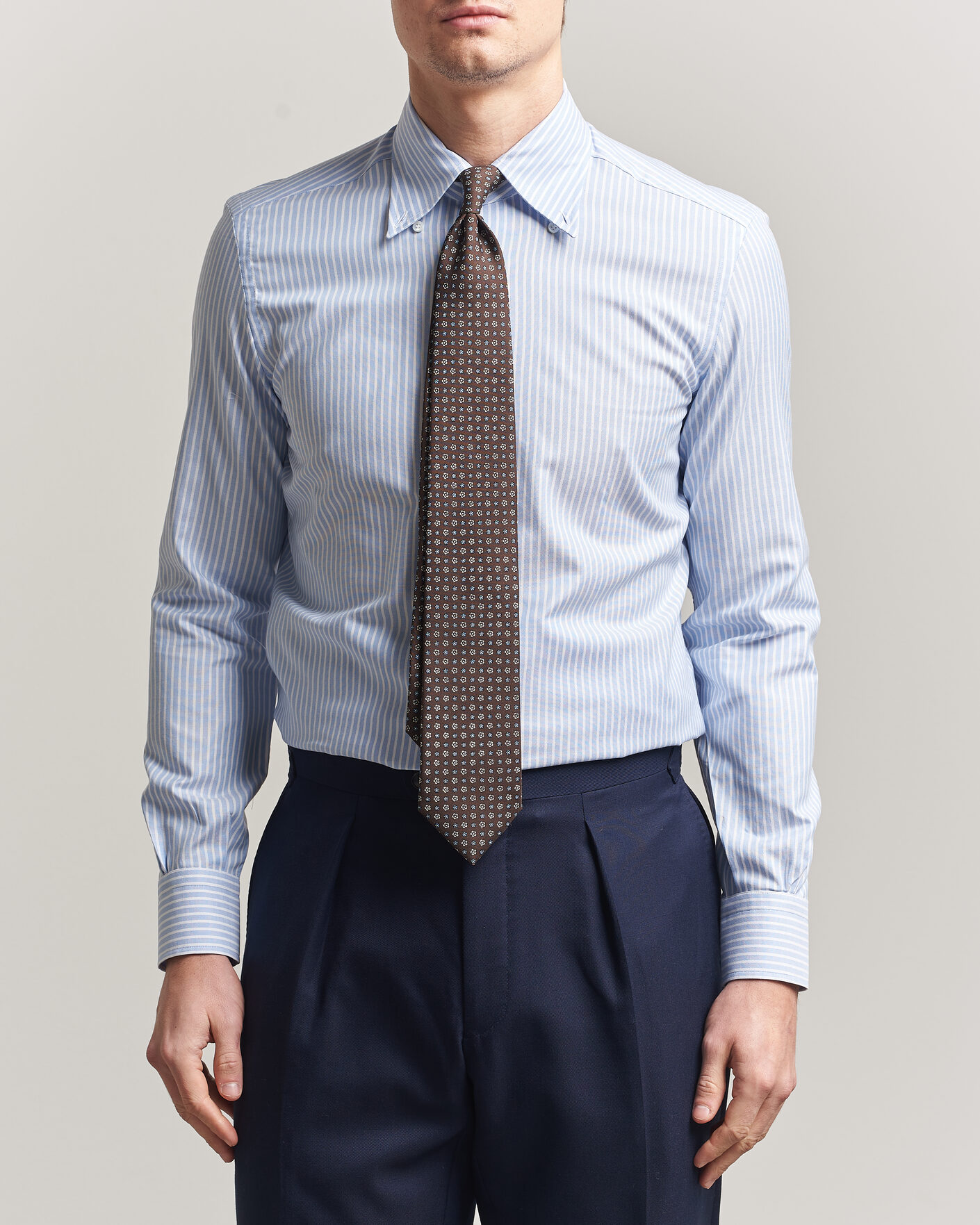 Mies | Kauluspaidat | Mazzarelli | Soft Oxford Button Down Shirt Light Blue Stripe