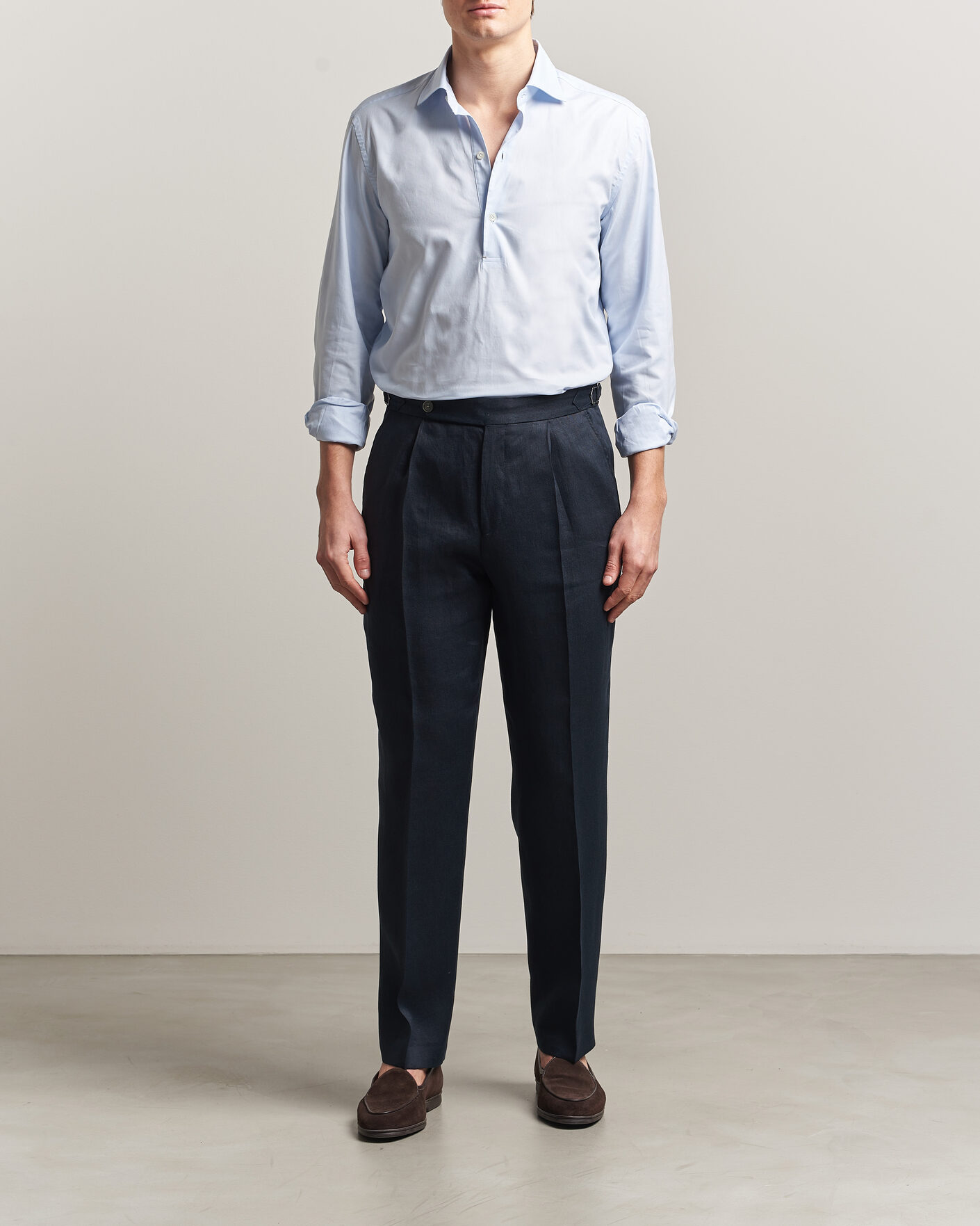 Mies | Kauluspaidat | Mazzarelli | Soft Oxford Popover Shirt Light Blue