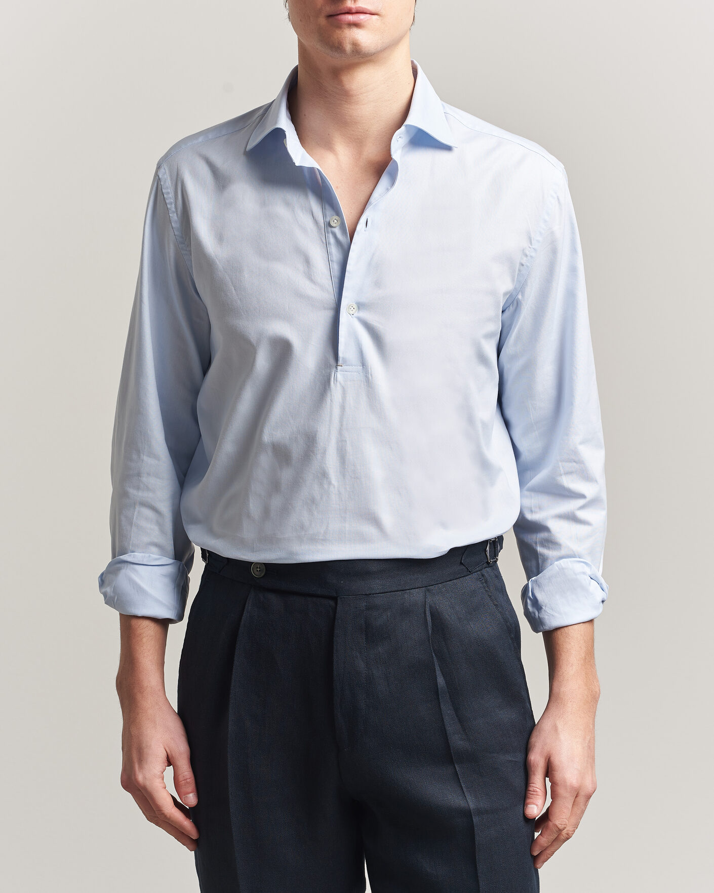 Mies | Kauluspaidat | Mazzarelli | Soft Oxford Popover Shirt Light Blue