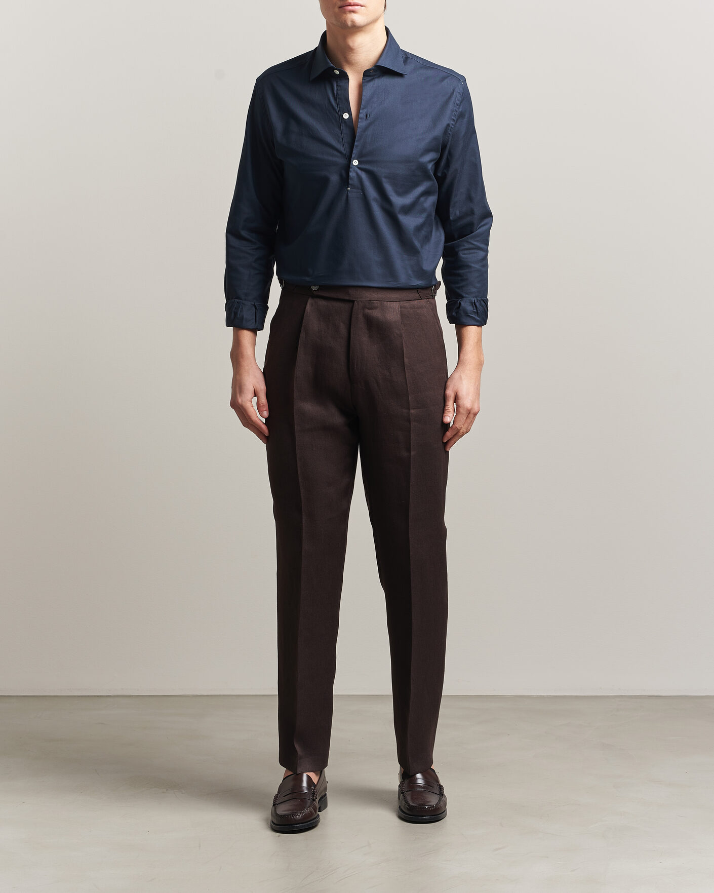 Mies | Kauluspaidat | Mazzarelli | Soft Oxford Popover Shirt Navy