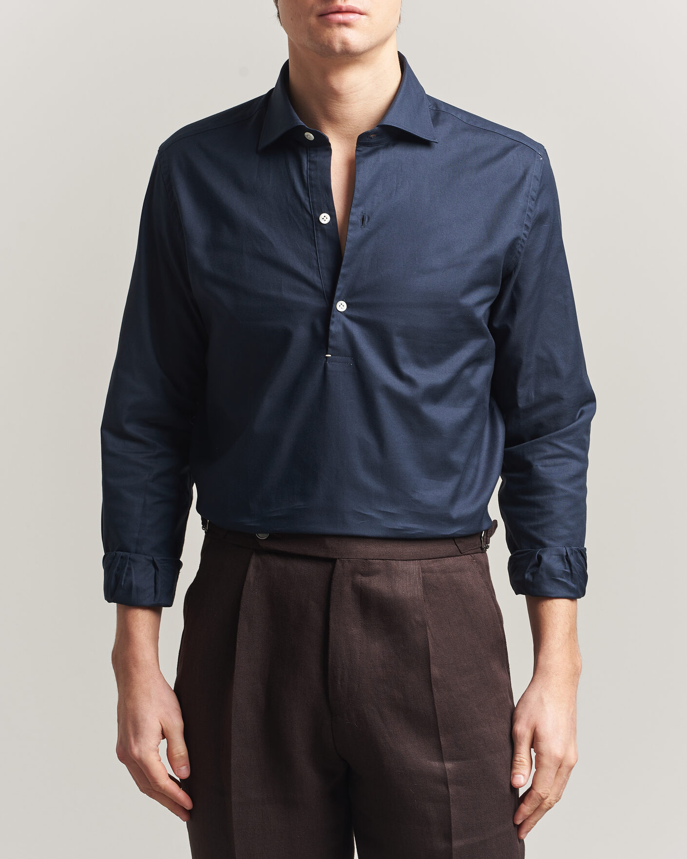 Mies | Kauluspaidat | Mazzarelli | Soft Oxford Popover Shirt Navy