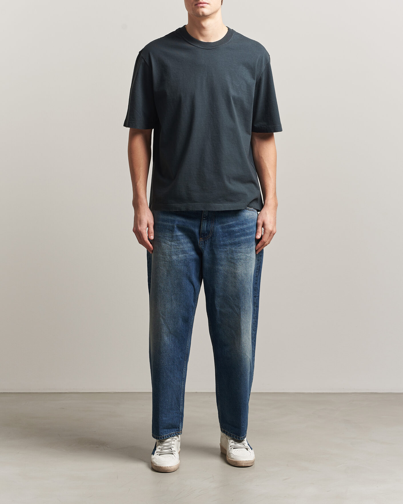 Mies | T-paidat | Golden Goose | Relaxed Fit Cotton T-Shirt Washed Black