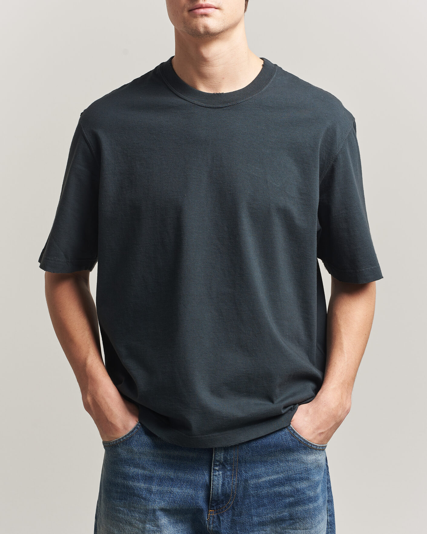 Mies | T-paidat | Golden Goose | Relaxed Fit Cotton T-Shirt Washed Black