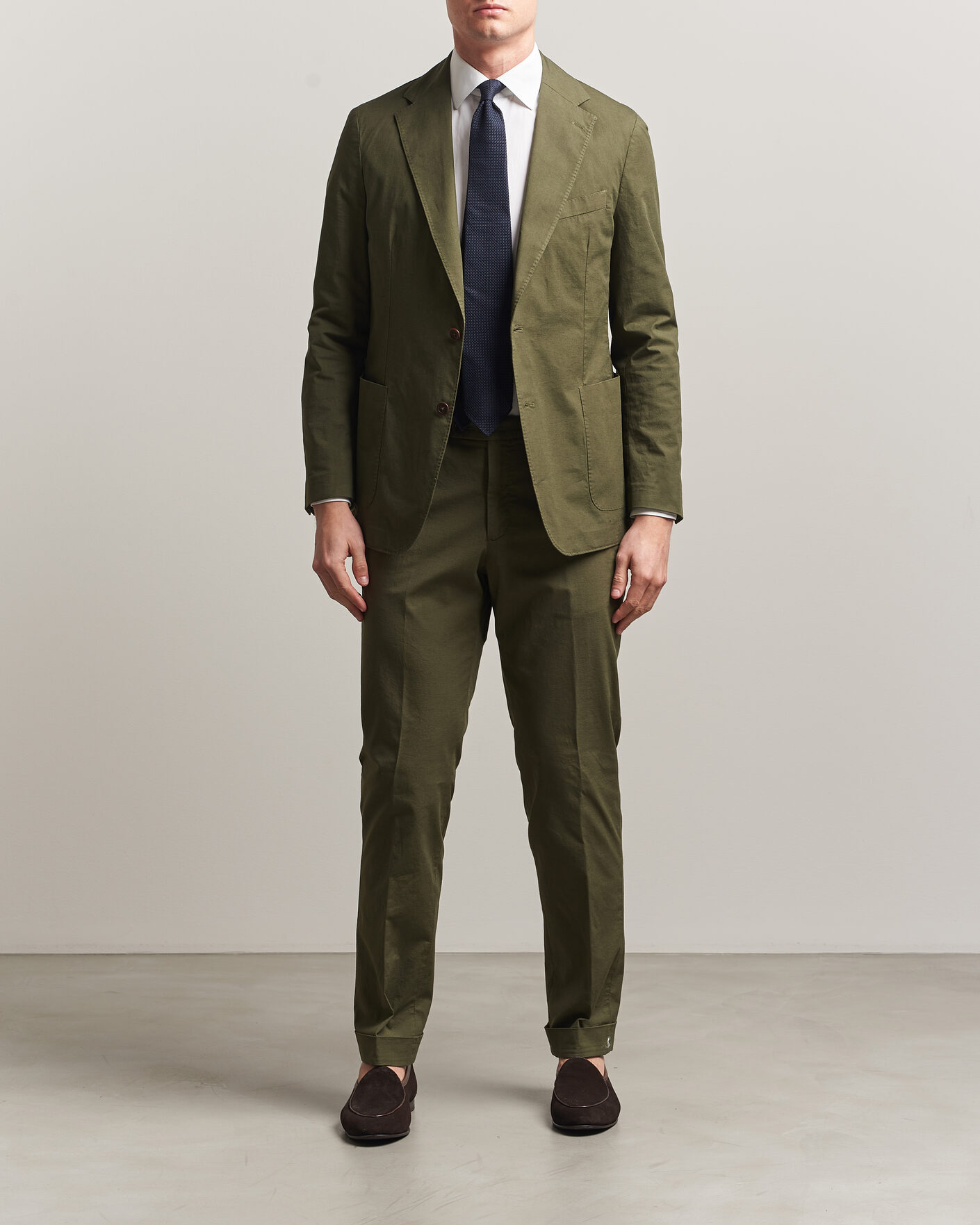 Mies | Housut | Morris | Jack Washed Cotton Trousers Olive