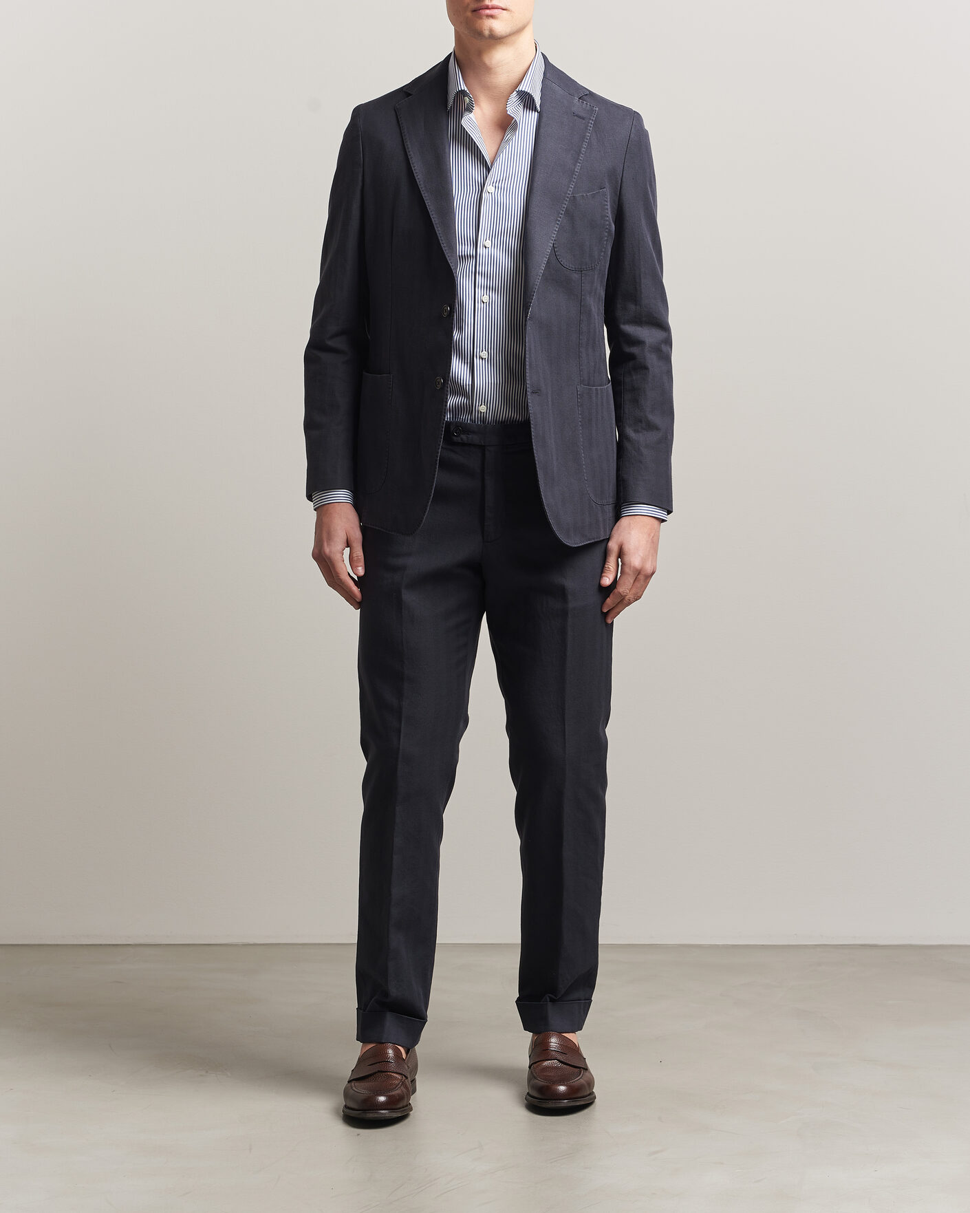 Mies | Housut | Morris | Jack Herringbone Cotton Trousers Blue