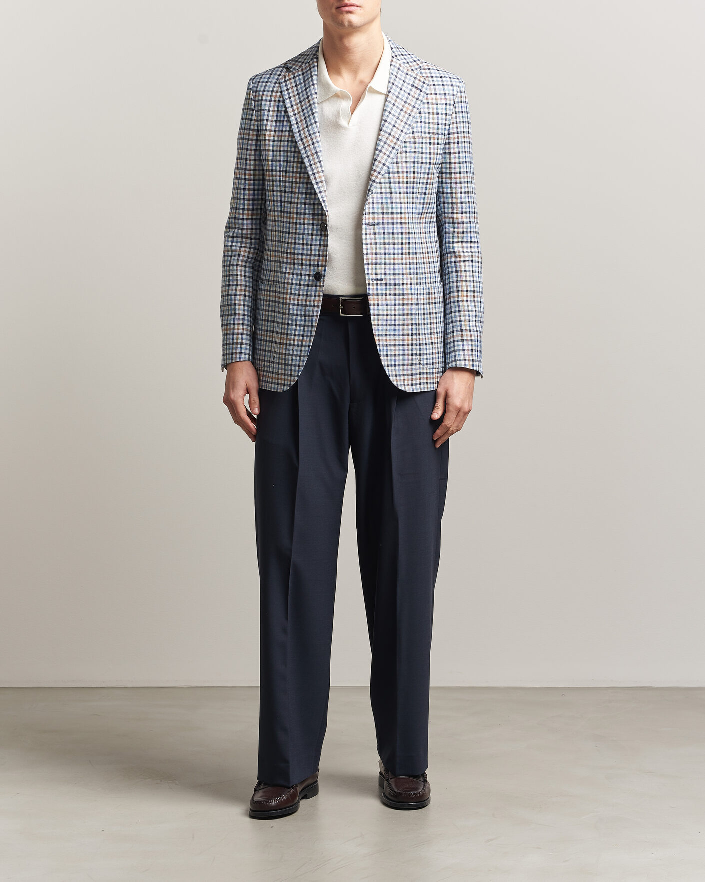 Mies | Pikkutakit | Morris | Linen Cotton Checked Blazer Blue