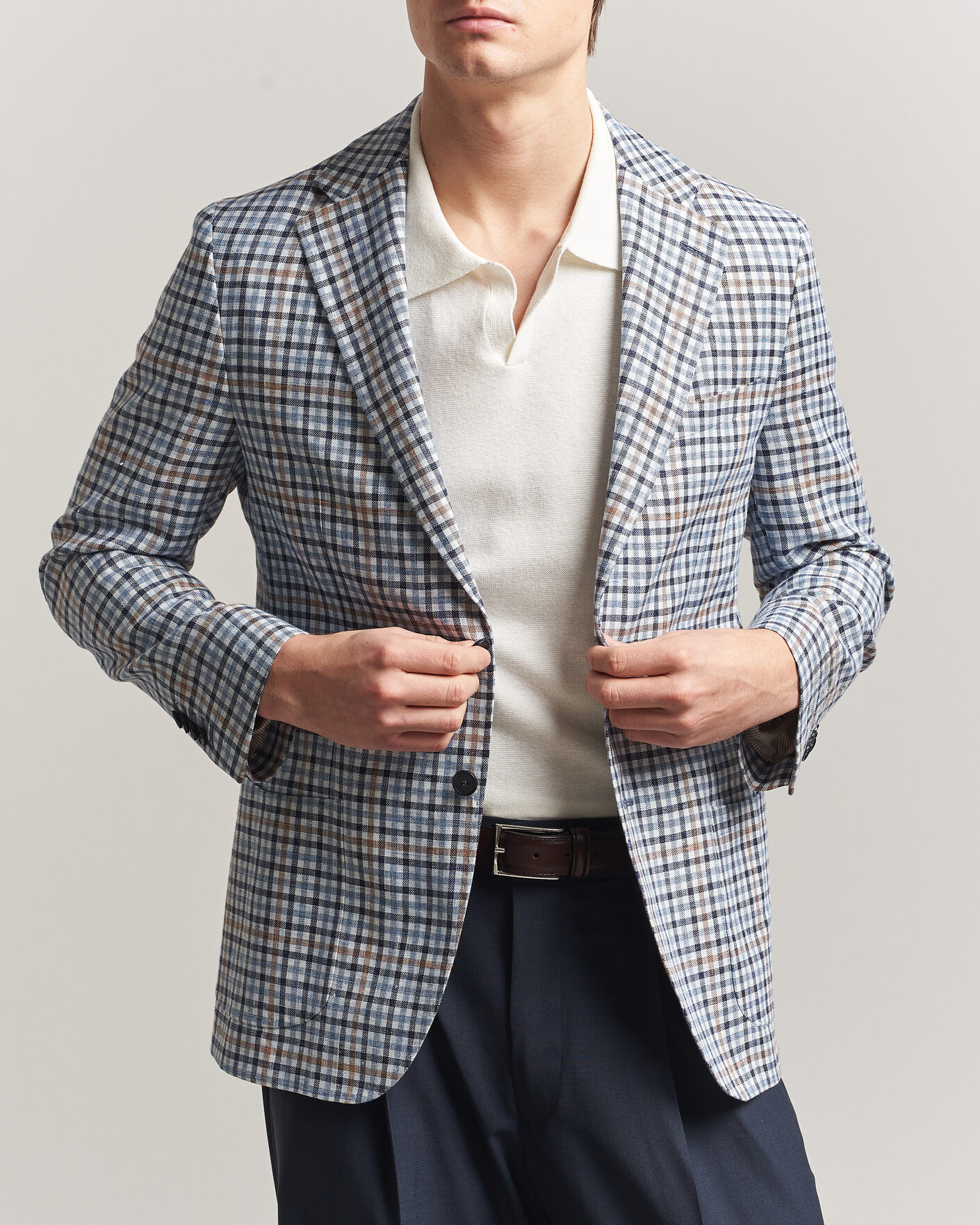 Mies | Pikkutakit | Morris | Linen Cotton Checked Blazer Blue