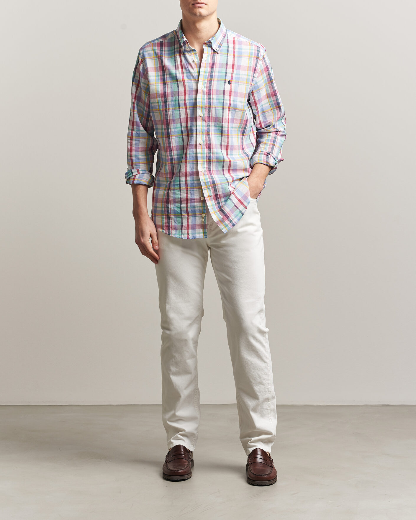 Mies | Housut | Morris | James Brushed 5-Pocket Jeans Off White