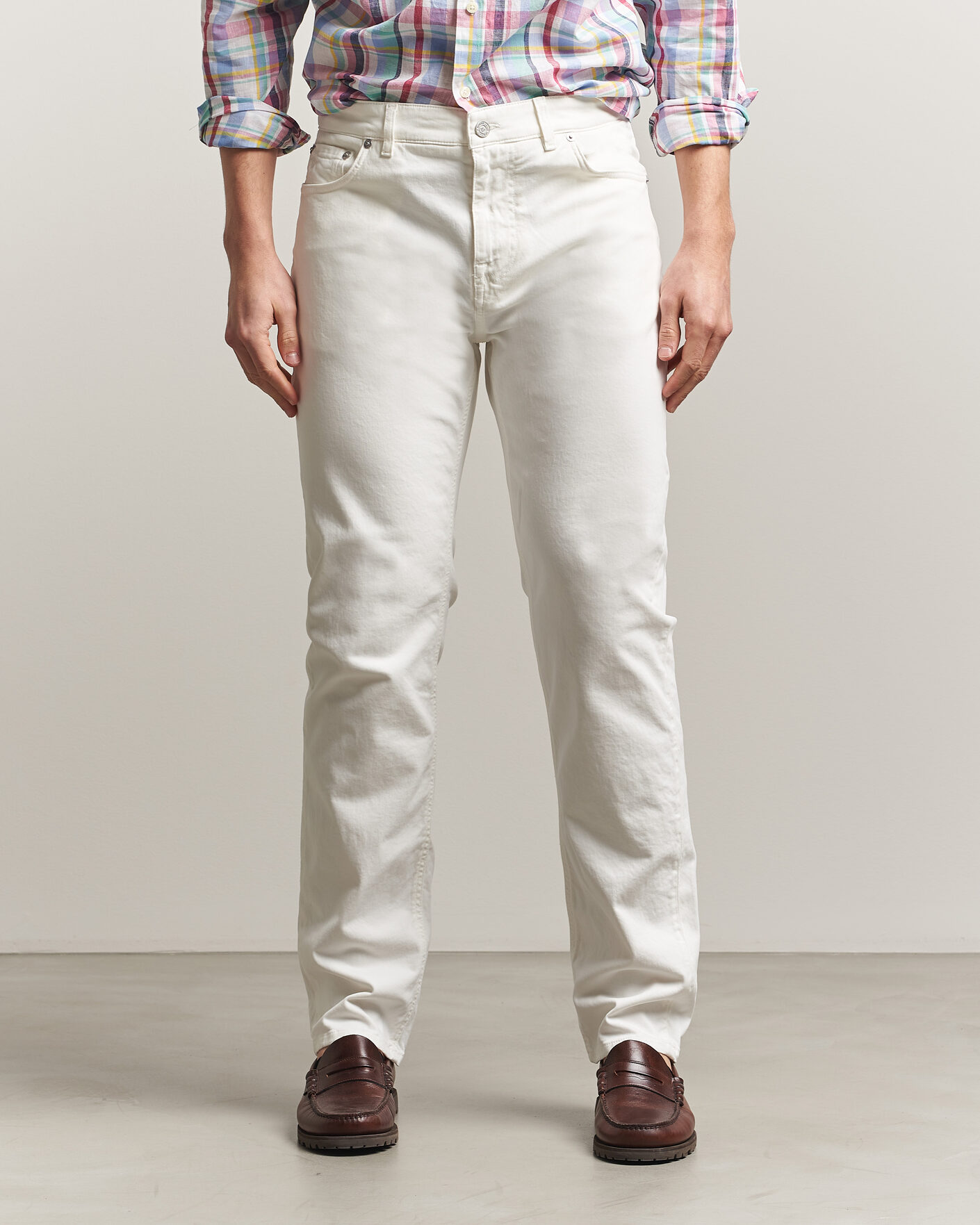 Mies | Housut | Morris | James Brushed 5-Pocket Jeans Off White