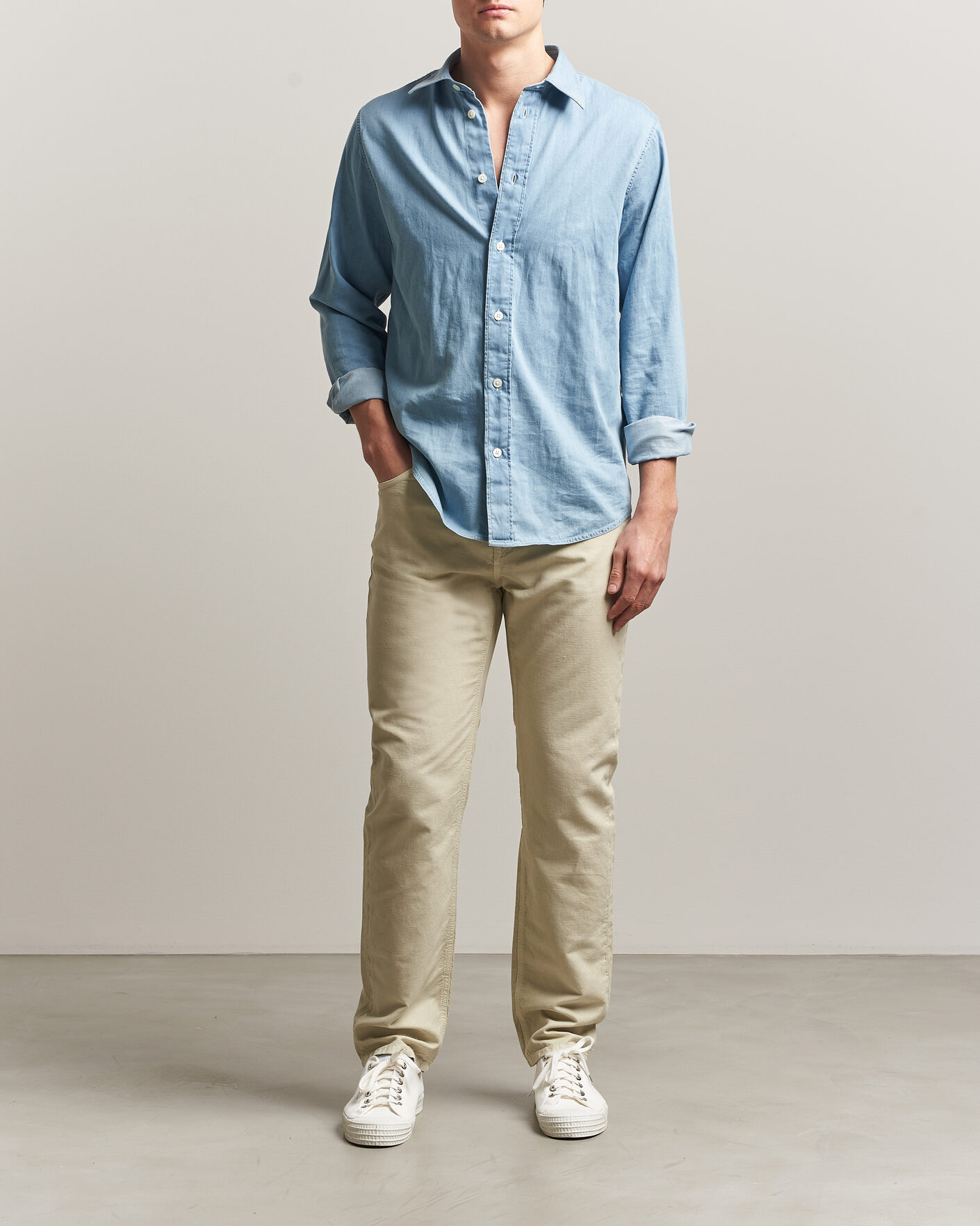 Mies | Housut | Morris | James Washed Linen 5-Pocket Pants Khaki