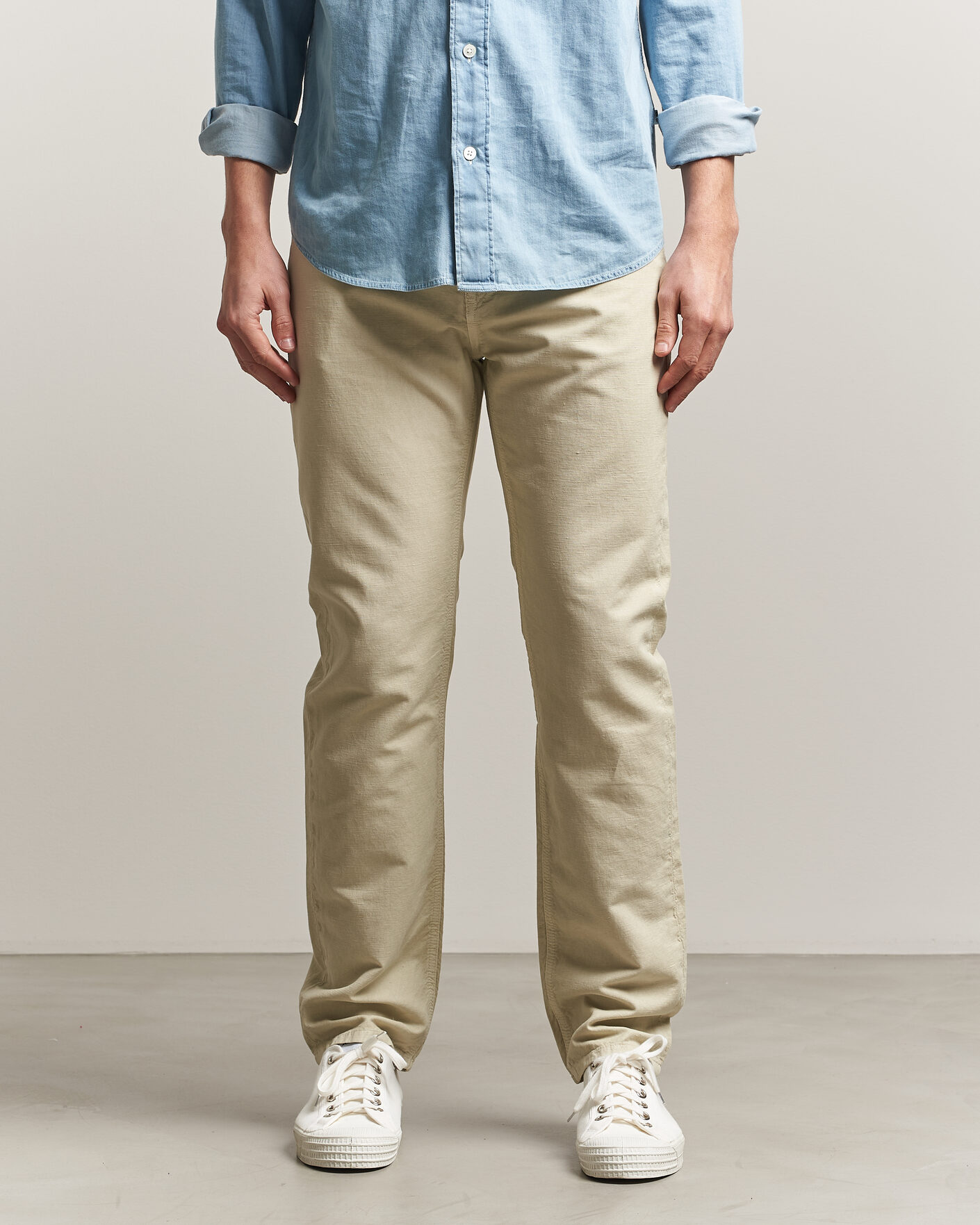Mies | Housut | Morris | James Washed Linen 5-Pocket Pants Khaki