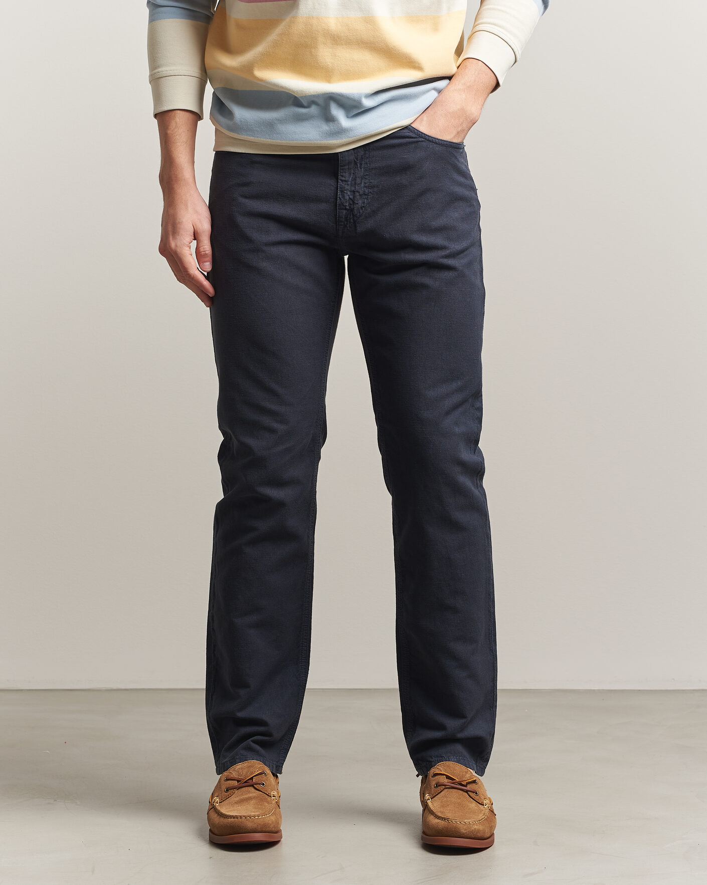 Mies | Housut | Morris | James Washed Linen 5-Pocket Pants Dark Blue
