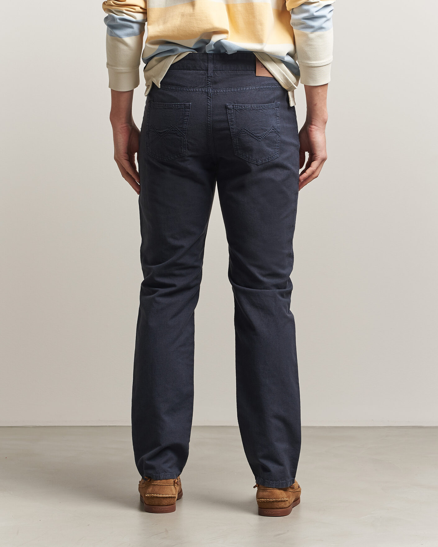 Mies | Housut | Morris | James Washed Linen 5-Pocket Pants Dark Blue