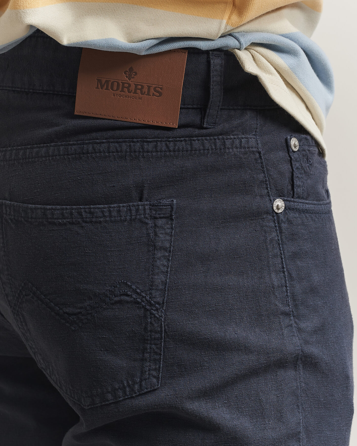 Mies | Housut | Morris | James Washed Linen 5-Pocket Pants Dark Blue