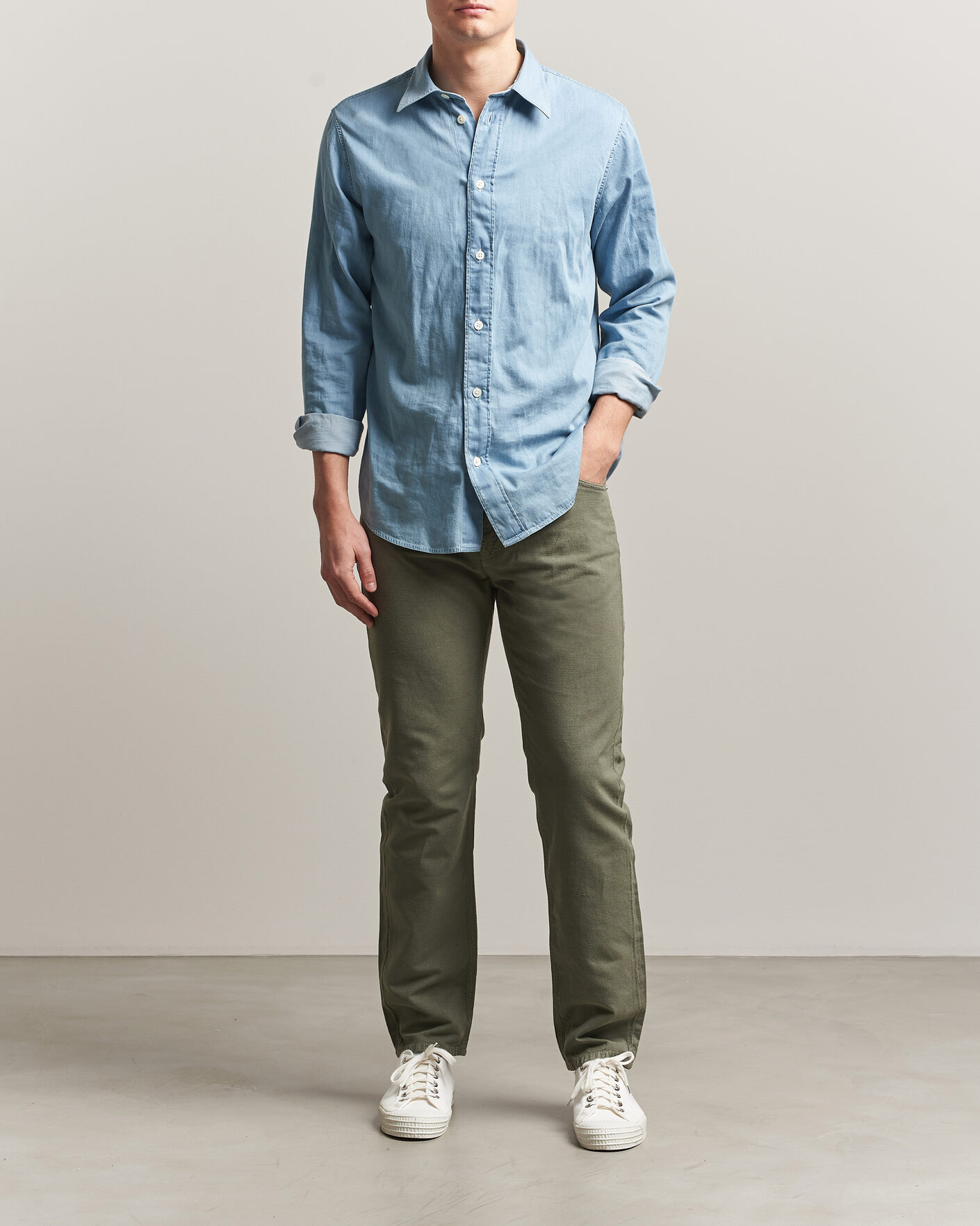 Mies | Housut | Morris | James Washed Linen 5-Pocket Pants Olive