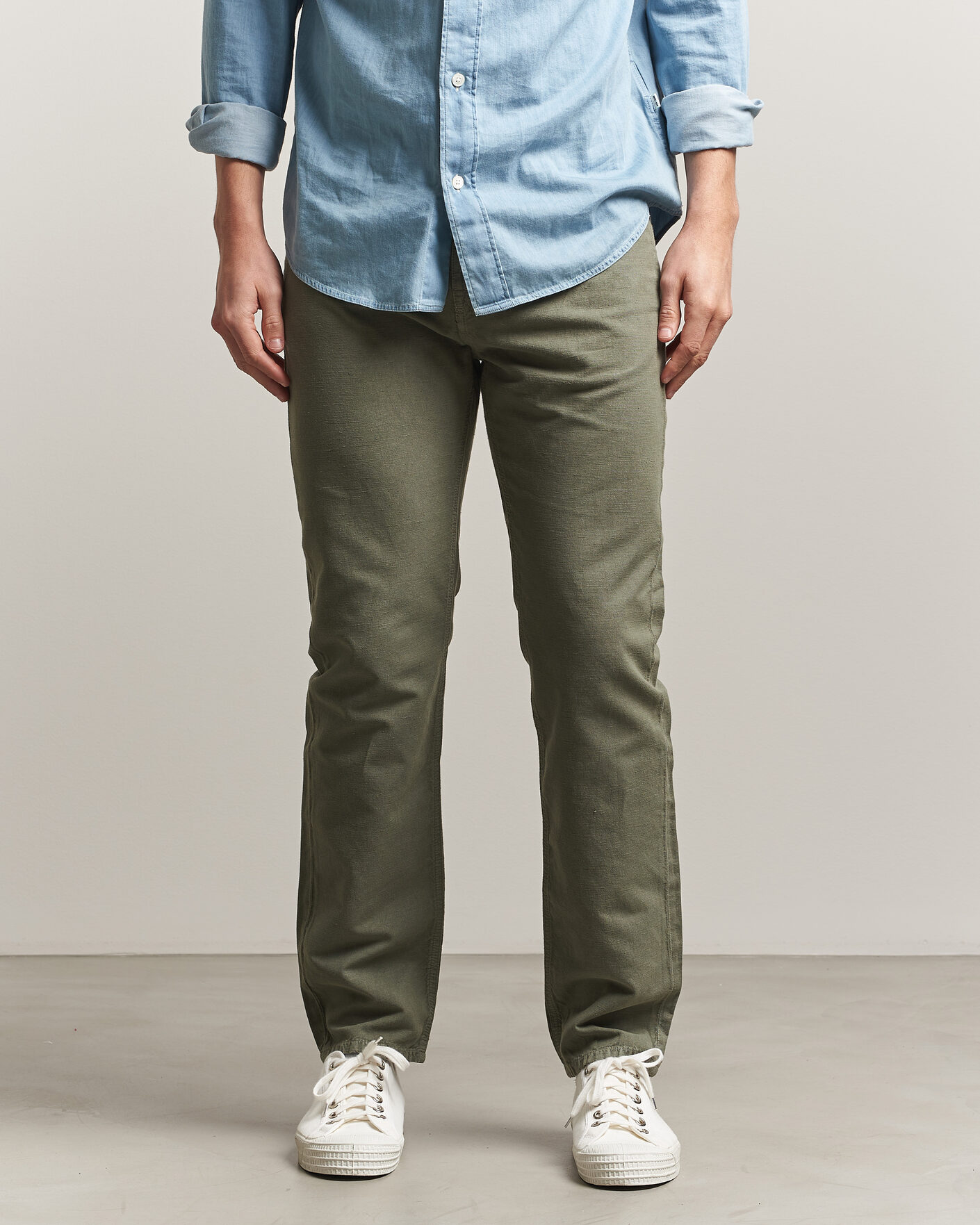 Mies | Housut | Morris | James Washed Linen 5-Pocket Pants Olive