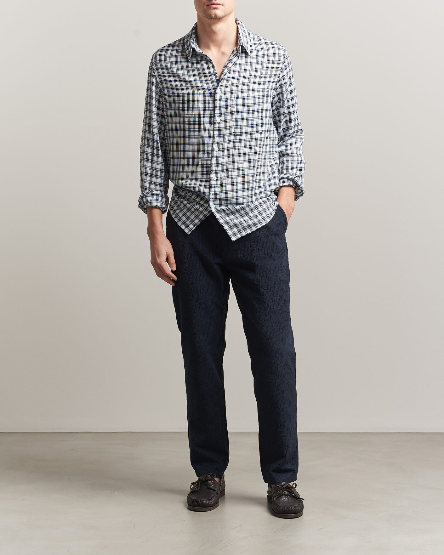 Mies | Housut | Morris | Fenix Seersucker Trousers Dark Blue