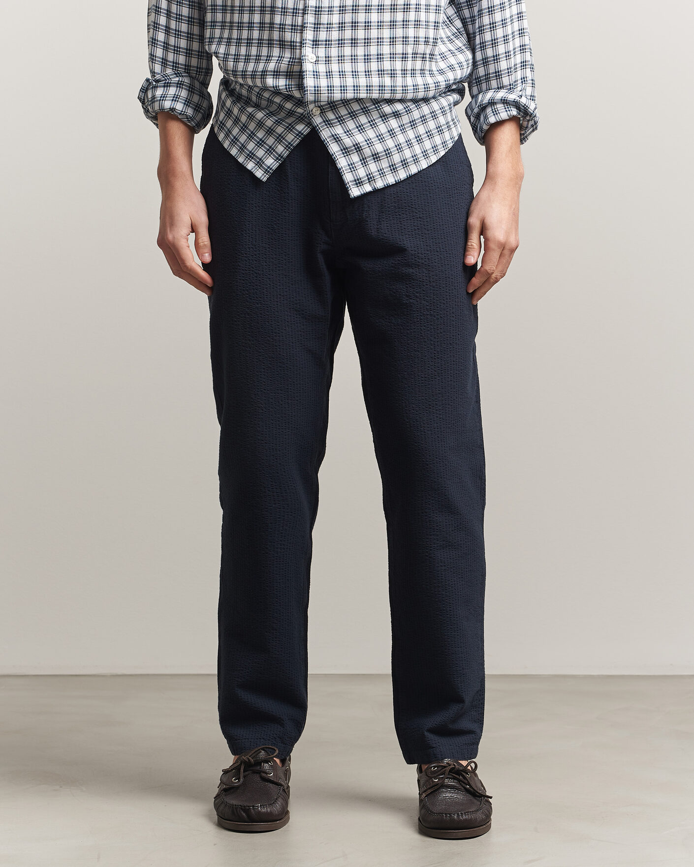 Mies | Housut | Morris | Fenix Seersucker Trousers Dark Blue