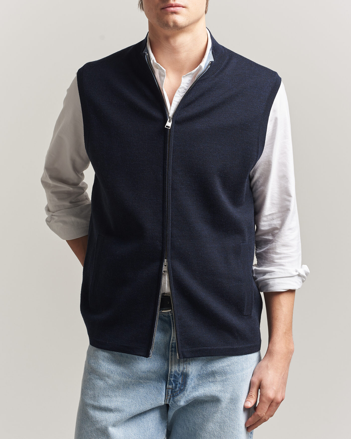 Mies | Puserot | Morris | Merino Double Zip Vest Navy