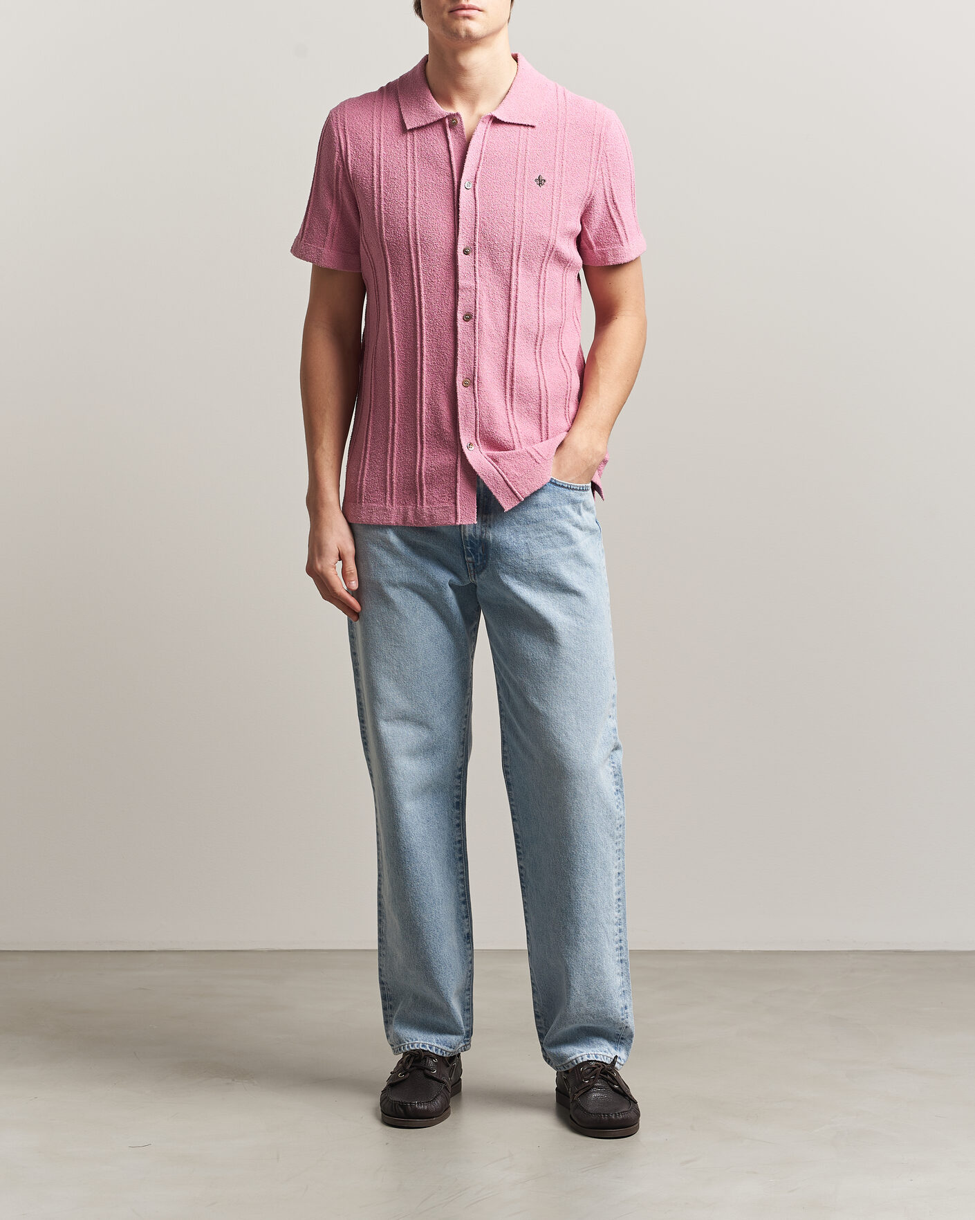 Mies | Kauluspaidat | Morris | Clayton Knitted Short Sleeve Shirt Pink