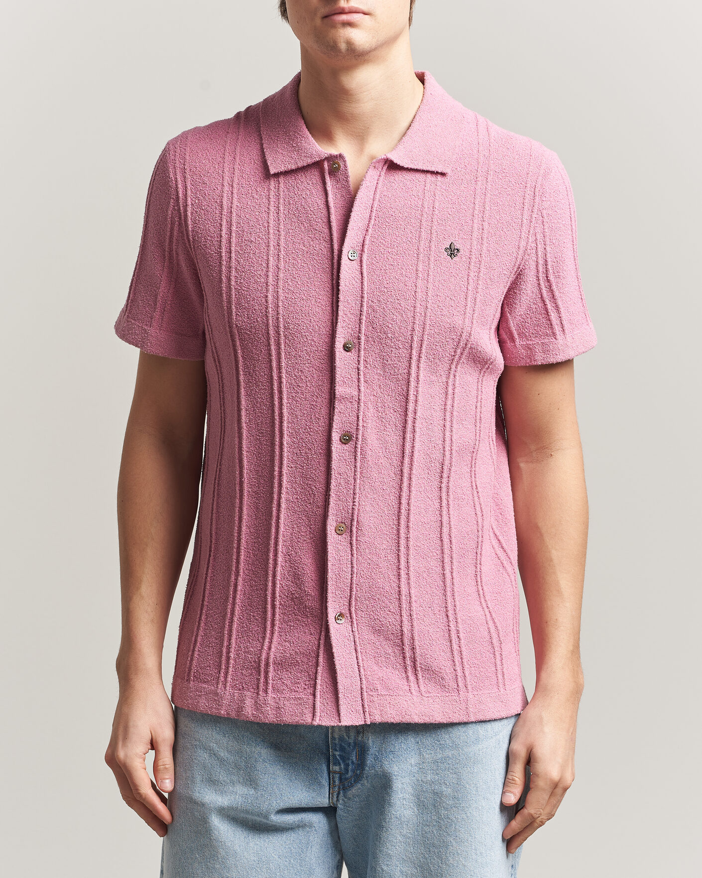 Mies | Kauluspaidat | Morris | Clayton Knitted Short Sleeve Shirt Pink