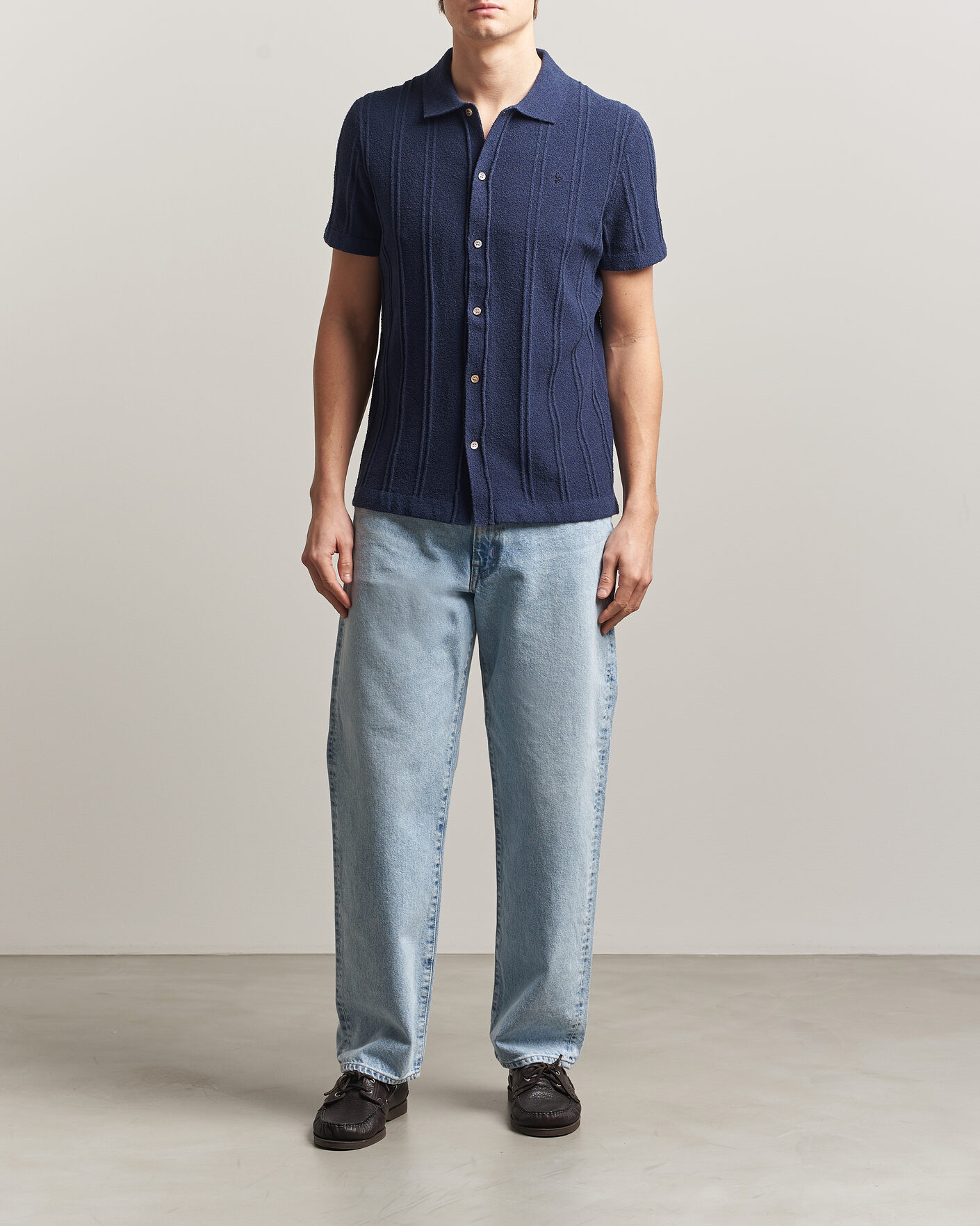 Mies | Kauluspaidat | Morris | Clayton Knitted Short Sleeve Shirt Dark Blue