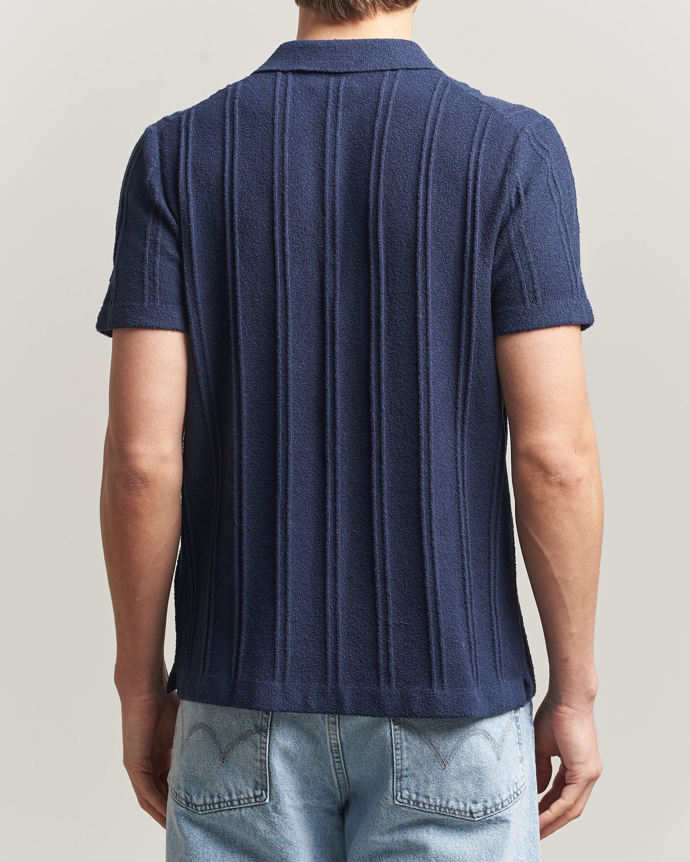 Mies | Kauluspaidat | Morris | Clayton Knitted Short Sleeve Shirt Dark Blue