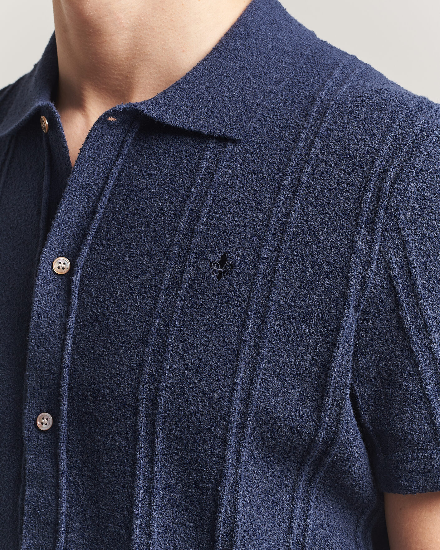 Mies | Kauluspaidat | Morris | Clayton Knitted Short Sleeve Shirt Dark Blue