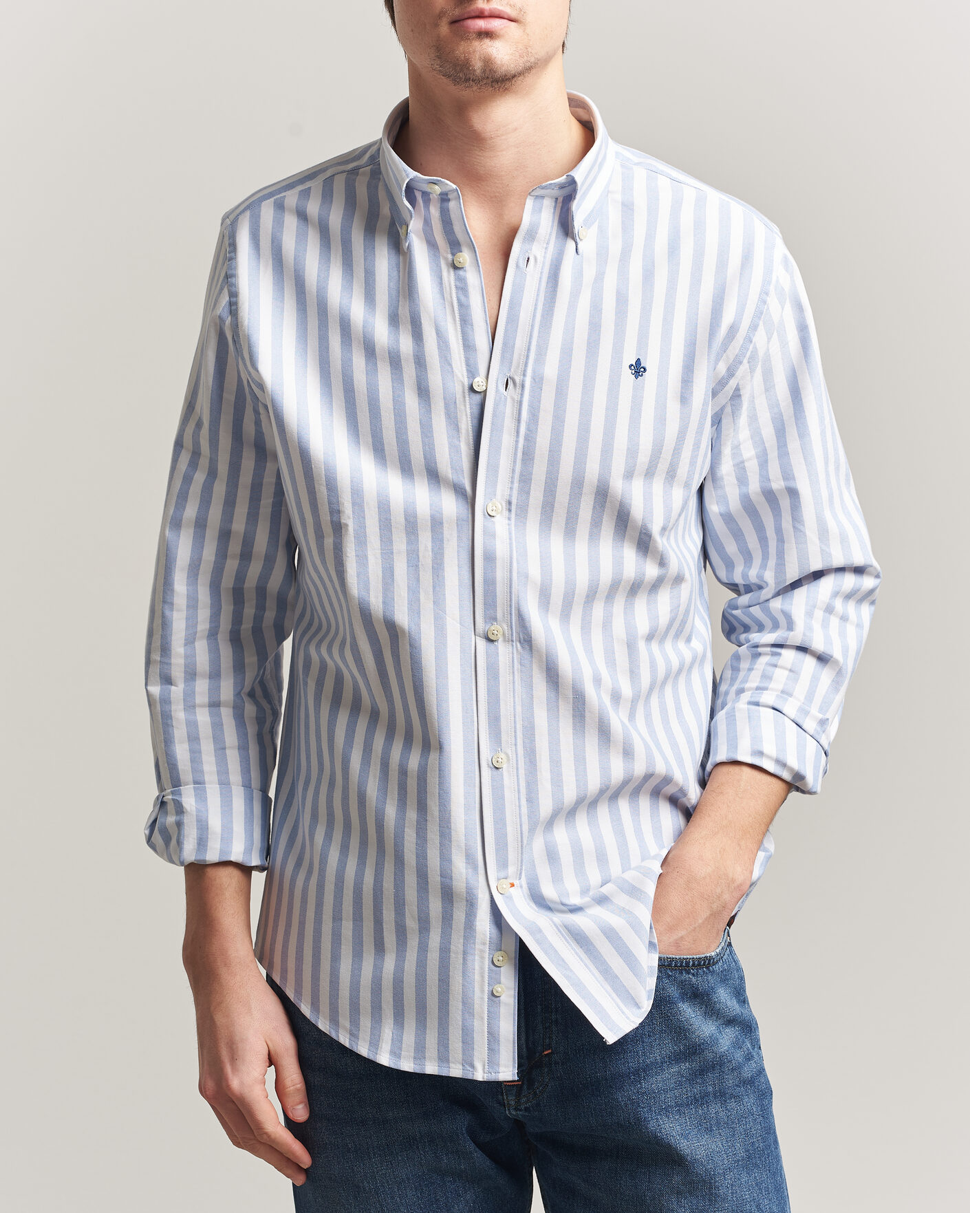 Mies | Kauluspaidat | Morris | Douglas Striped Oxford Shirt Light Blue