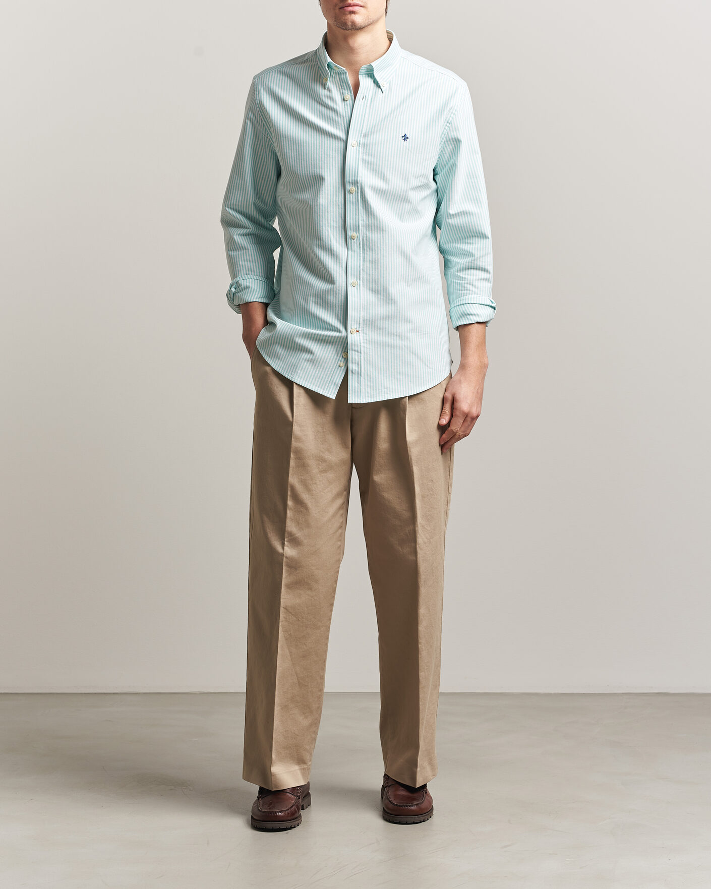 Mies | Kauluspaidat | Morris | Douglas Striped Oxford Shirt Green