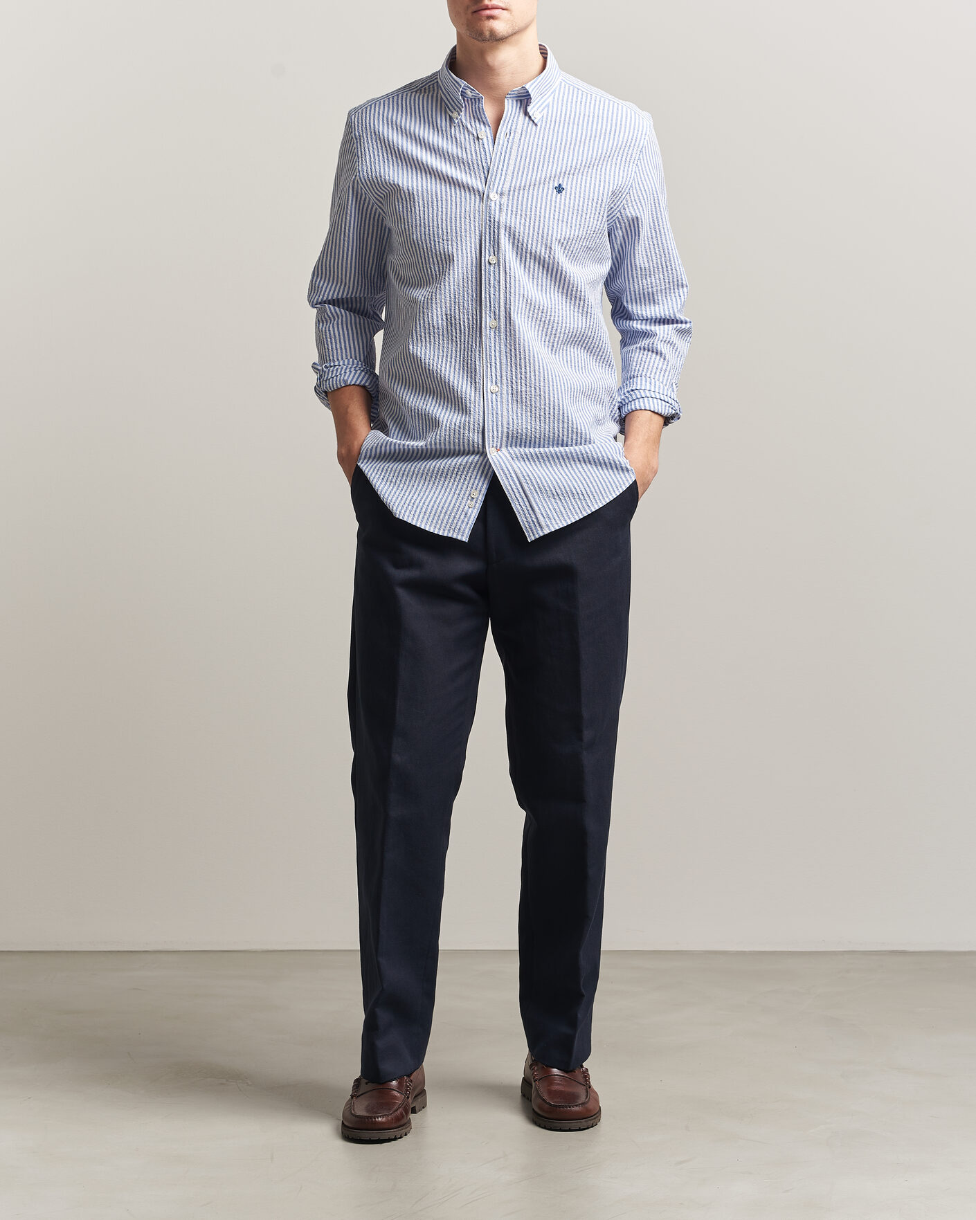 Mies | Kauluspaidat | Morris | Seersucker Shirt Blue