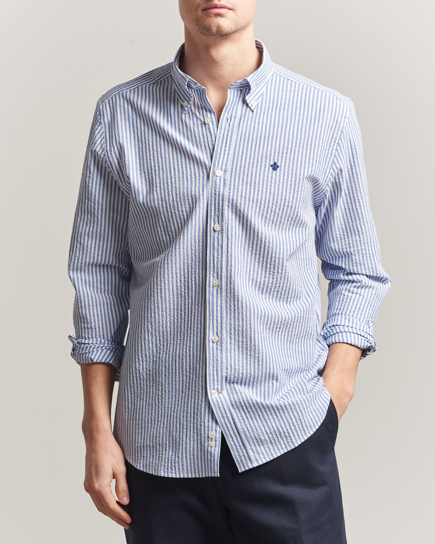 Mies | Kauluspaidat | Morris | Seersucker Shirt Blue