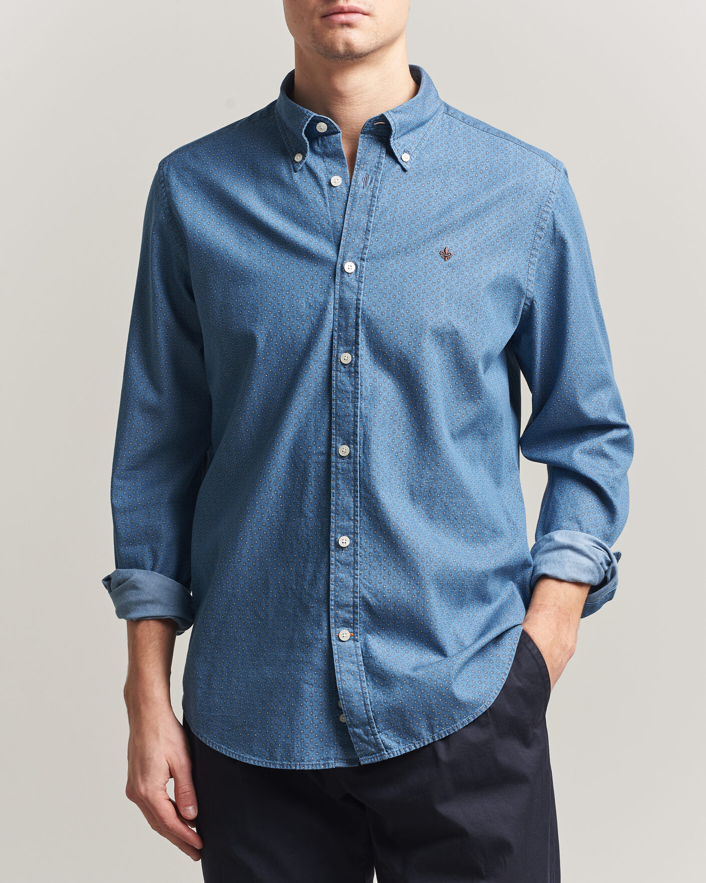 Mies | Kauluspaidat | Morris | Denim Printed Shirt Blue