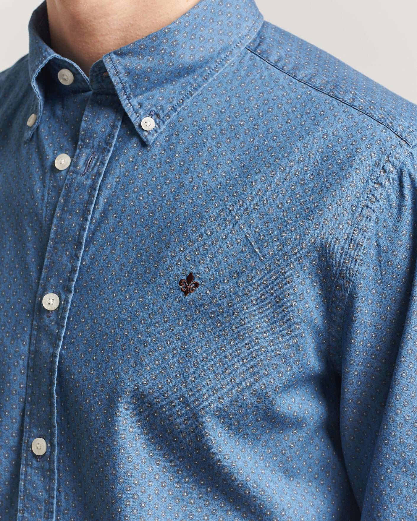 Mies | Kauluspaidat | Morris | Denim Printed Shirt Blue