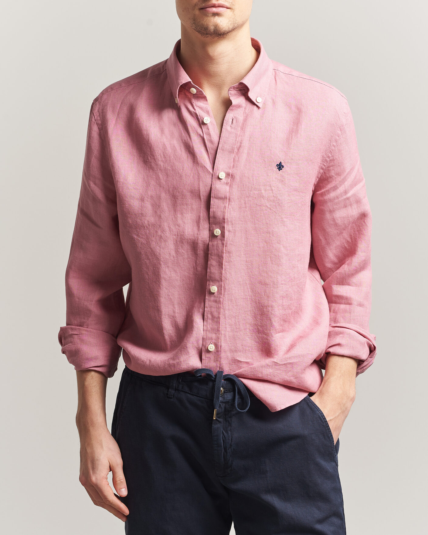 Mies | Kauluspaidat | Morris | Douglas Button Down Linen Shirt Pink