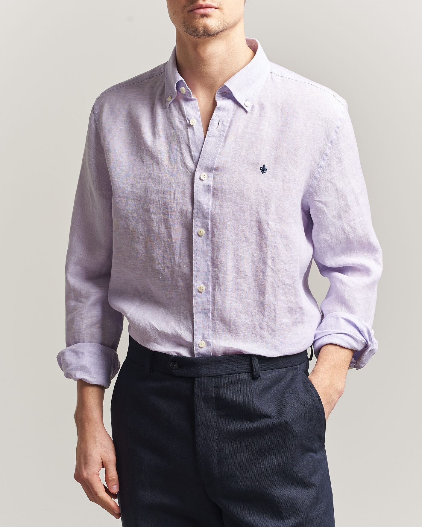 Mies | Kauluspaidat | Morris | Douglas Button Down Linen Shirt Purple