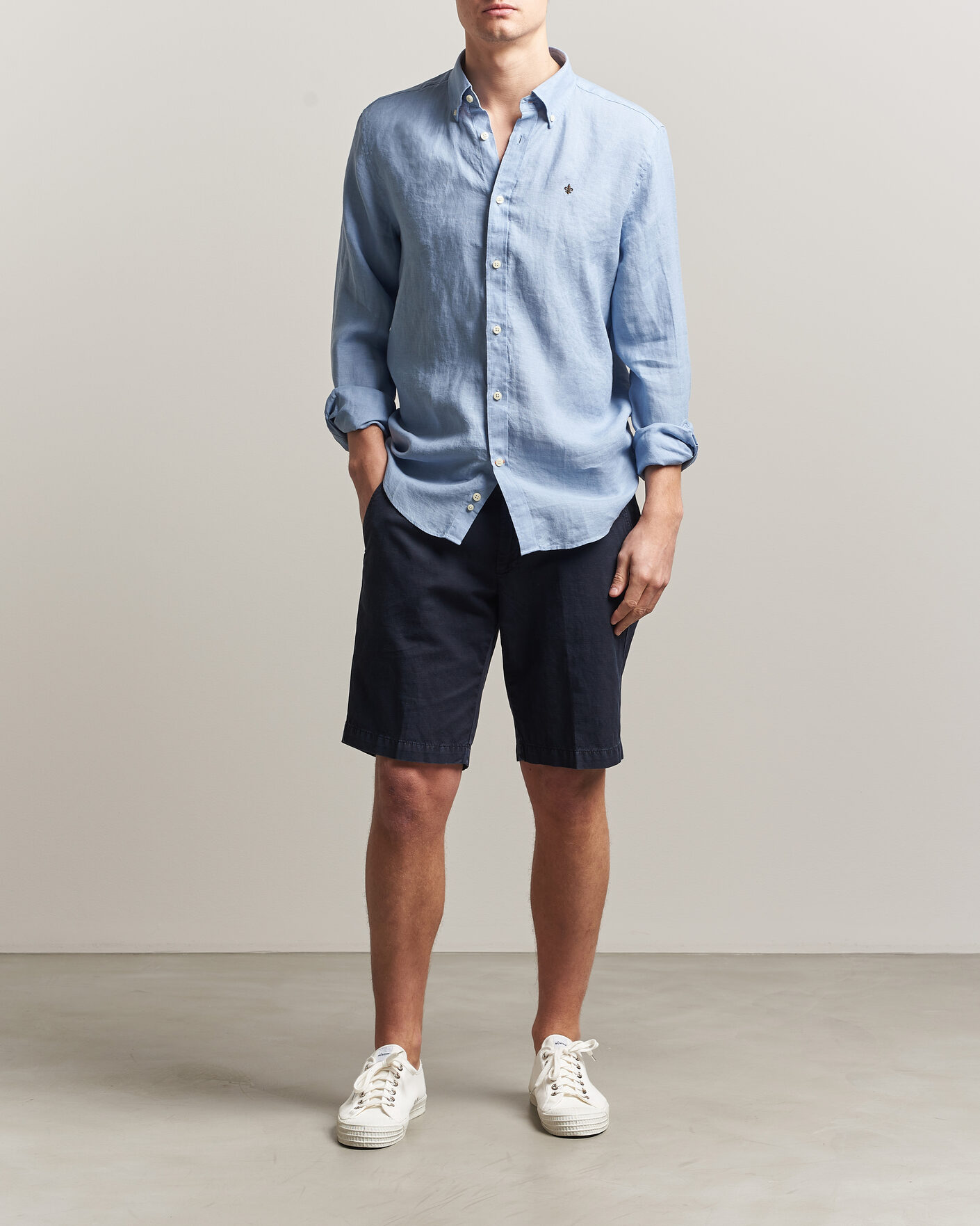 Mies | Kauluspaidat | Morris | Douglas Button Down Linen Shirt Light Blue