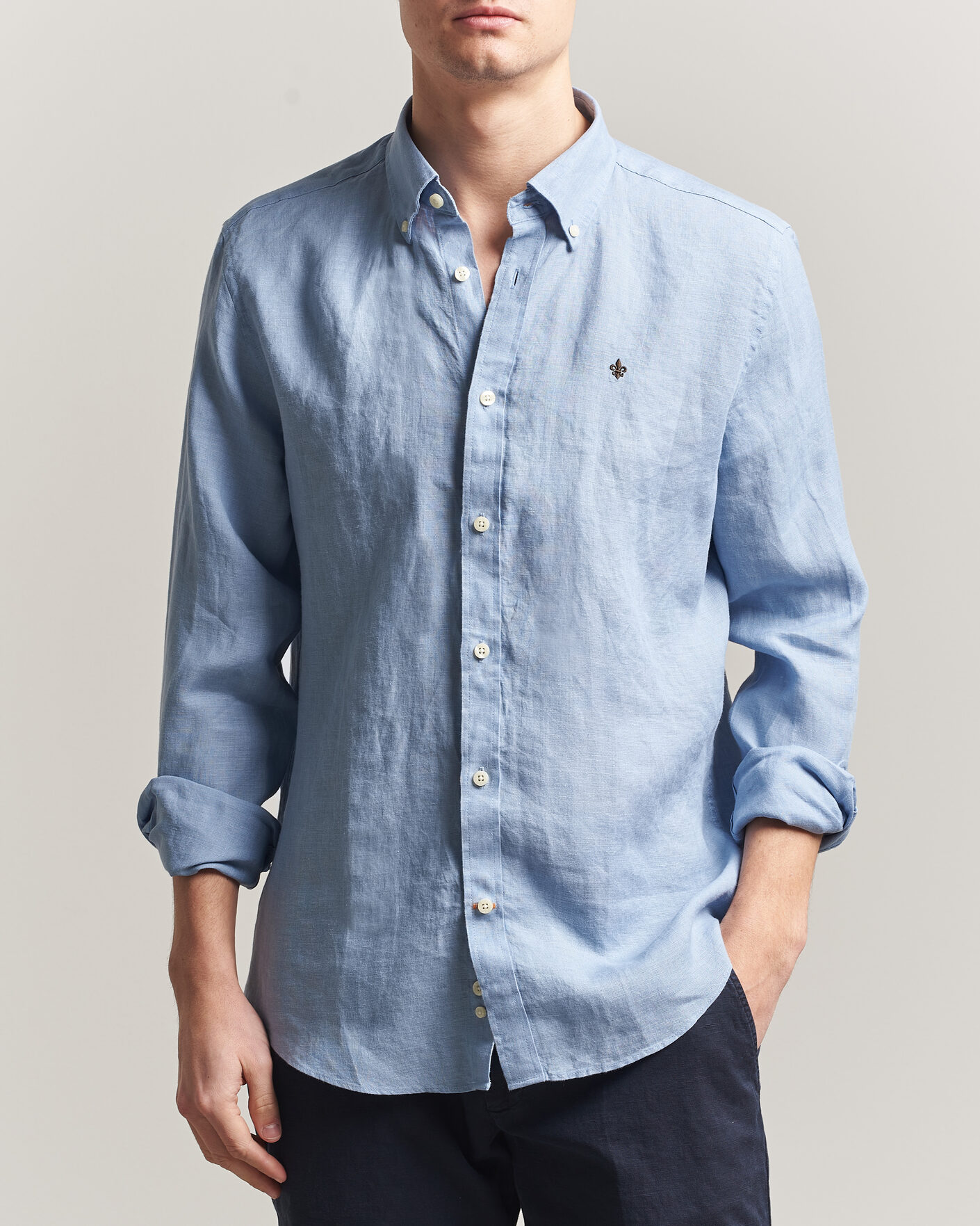 Mies | Kauluspaidat | Morris | Douglas Button Down Linen Shirt Light Blue