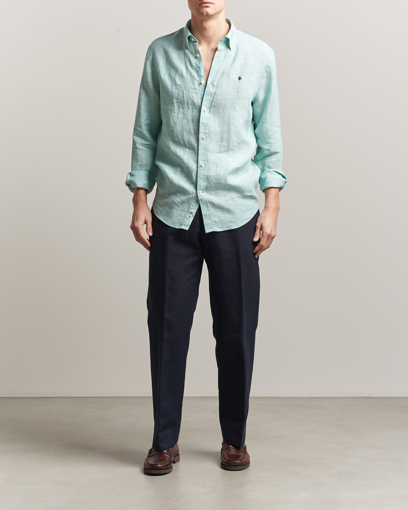 Mies | Kauluspaidat | Morris | Douglas Button Down Linen Shirt Green
