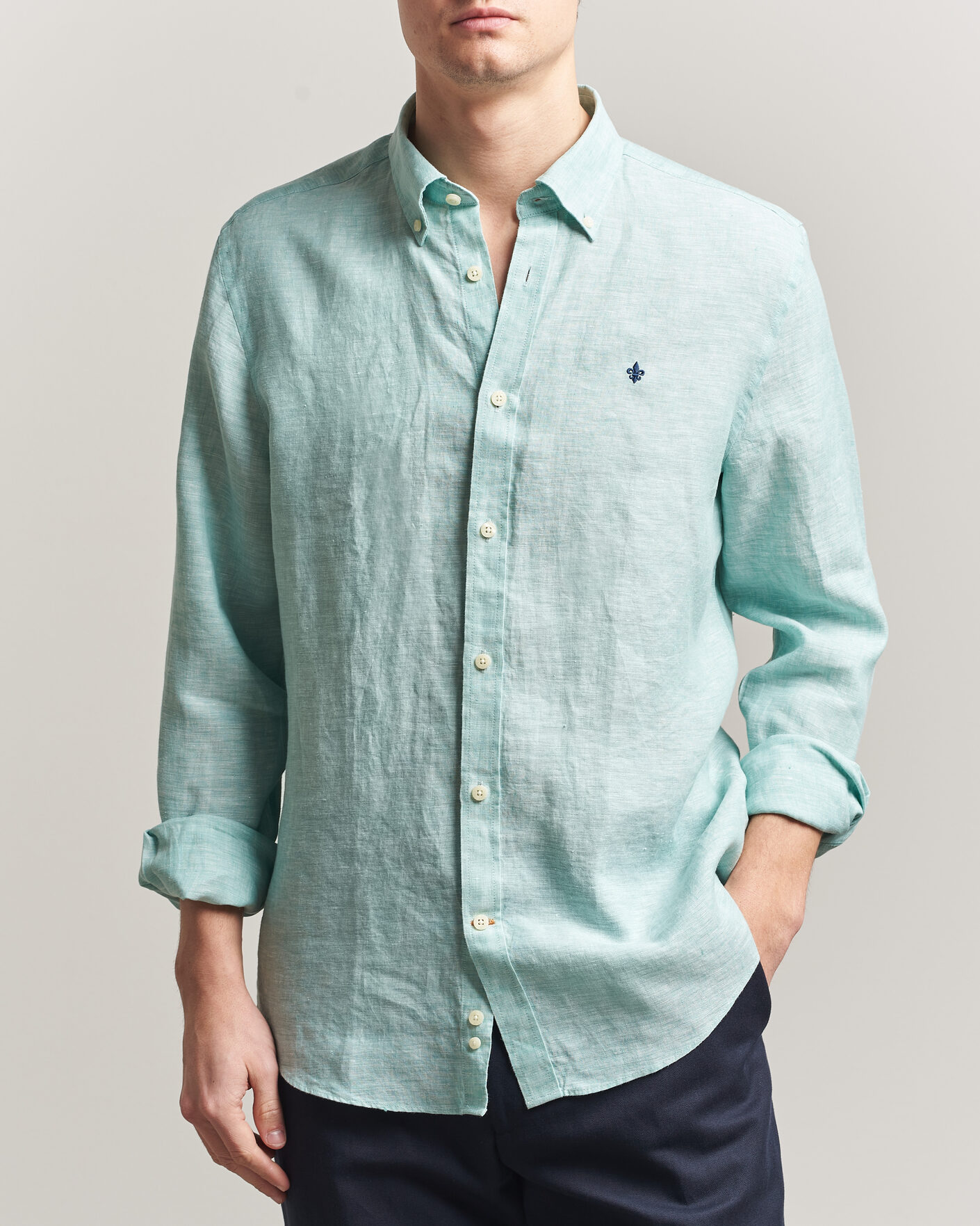 Mies | Kauluspaidat | Morris | Douglas Button Down Linen Shirt Green