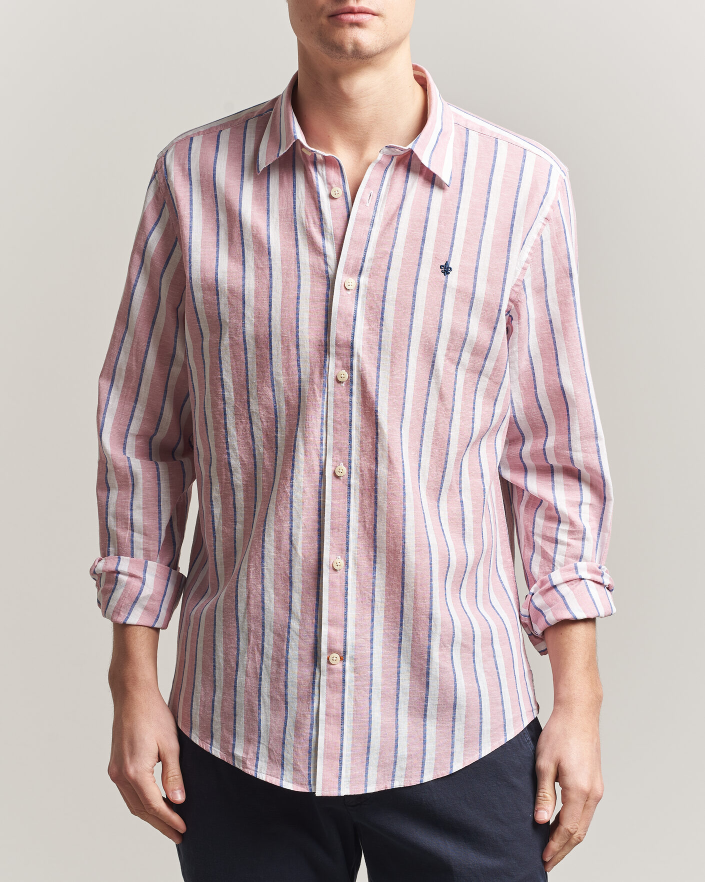 Mies | Kauluspaidat | Morris | Douglas Linen Striped Shirt Red/White