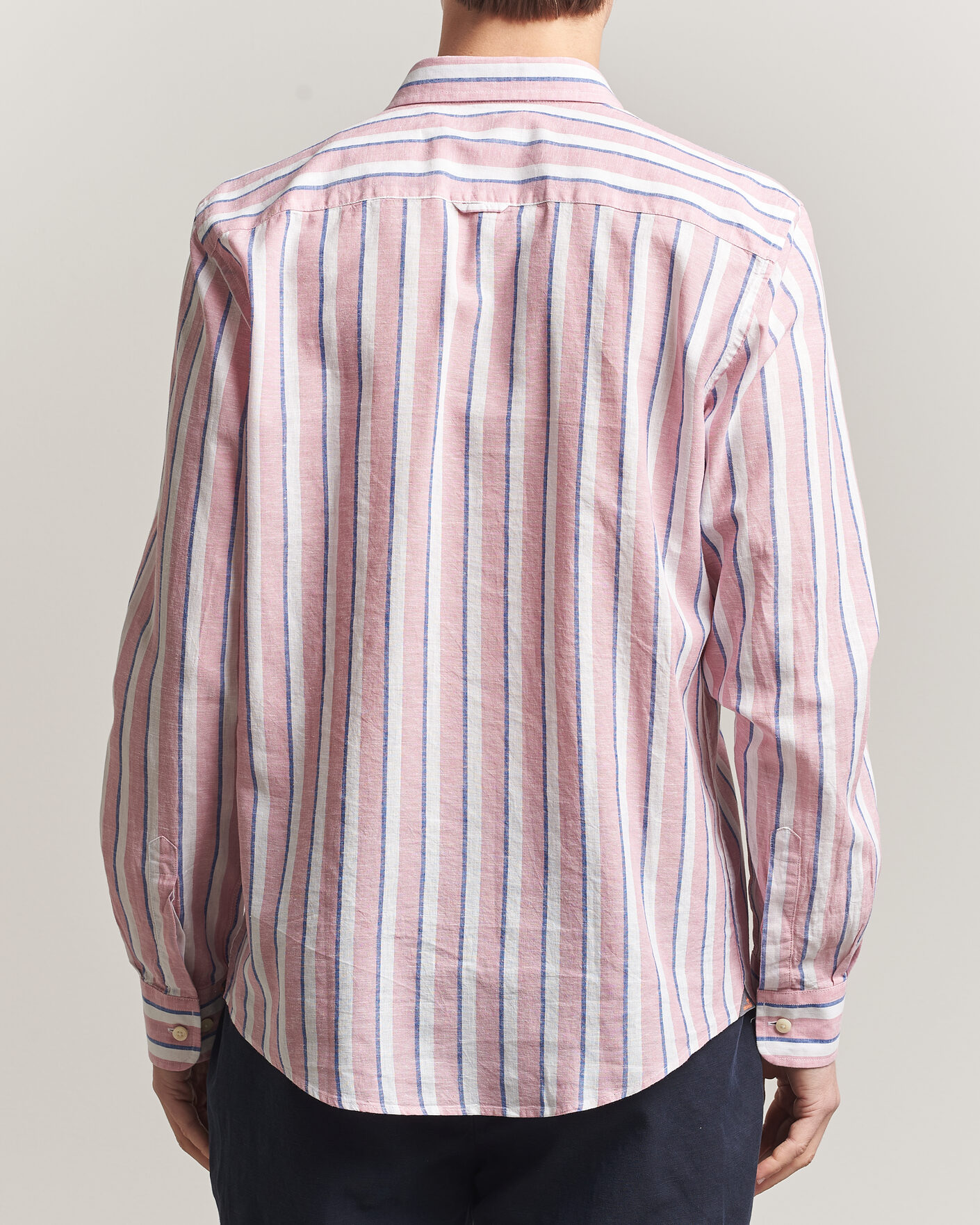 Mies | Kauluspaidat | Morris | Douglas Linen Striped Shirt Red/White