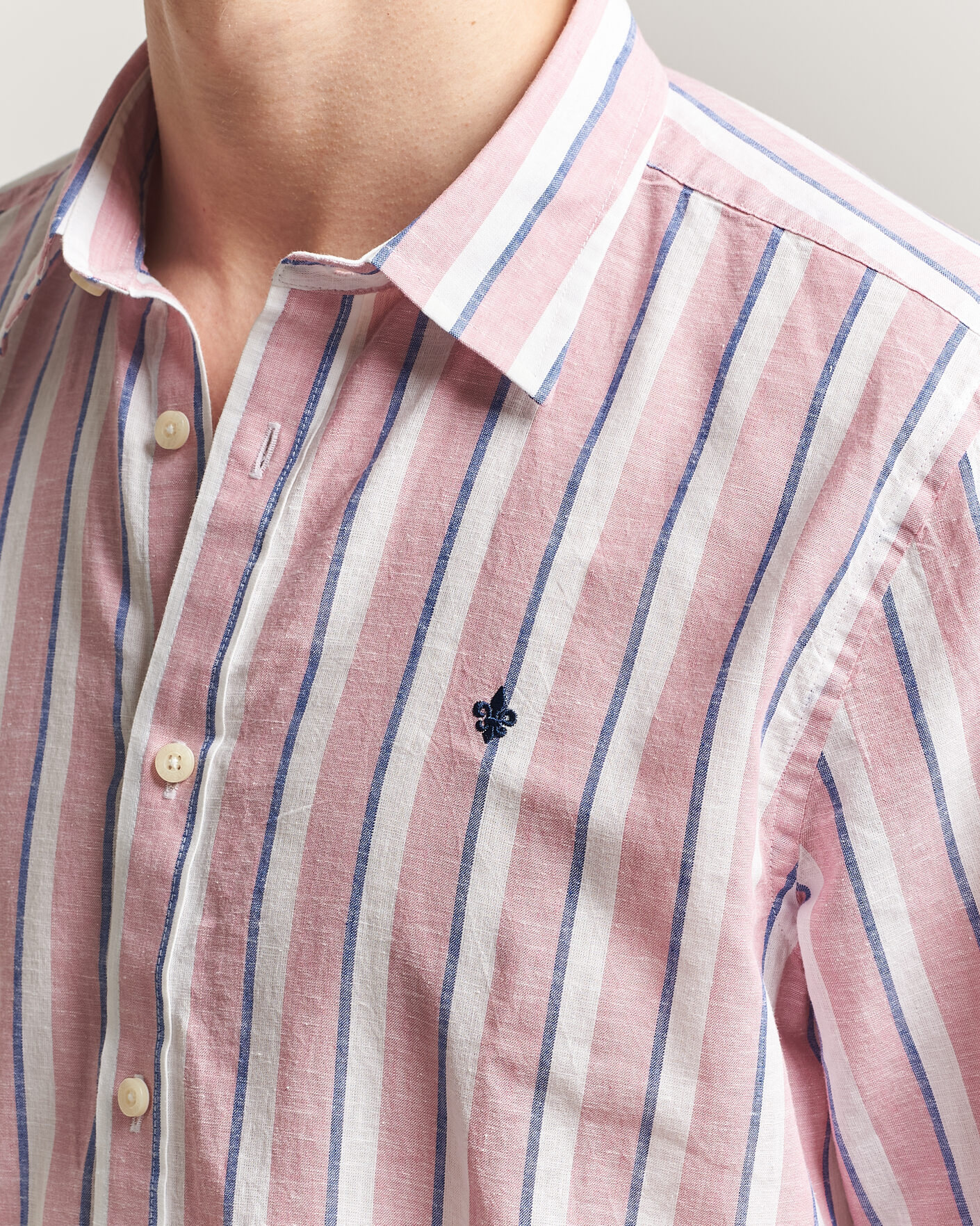 Mies | Kauluspaidat | Morris | Douglas Linen Striped Shirt Red/White