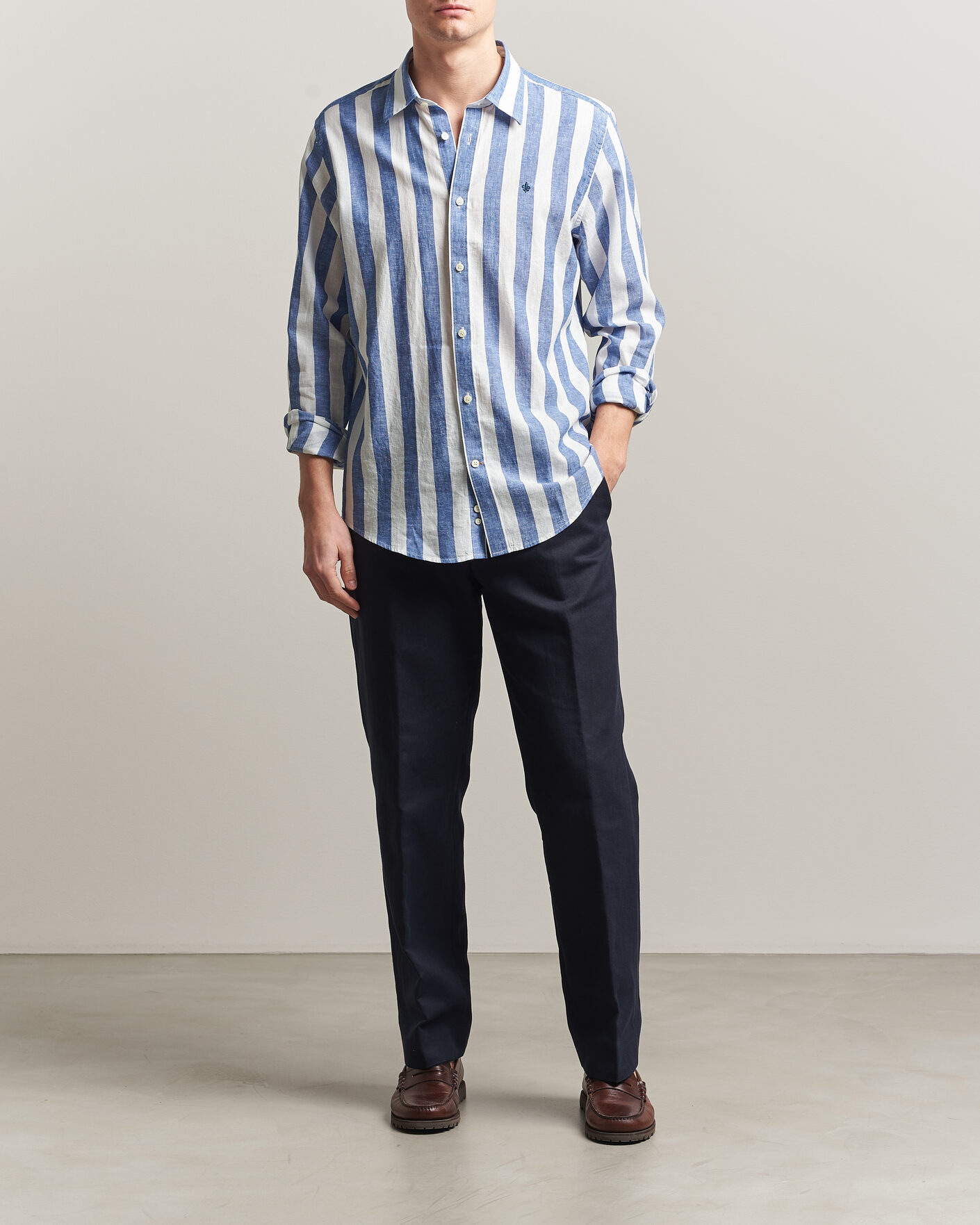 Mies | Kauluspaidat | Morris | Douglas Linen Striped Shirt Blue/White