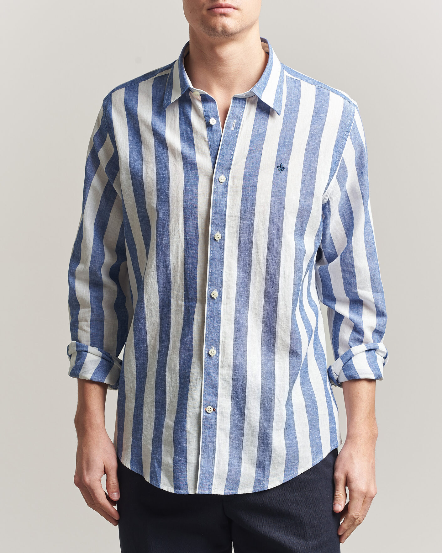 Mies | Kauluspaidat | Morris | Douglas Linen Striped Shirt Blue/White
