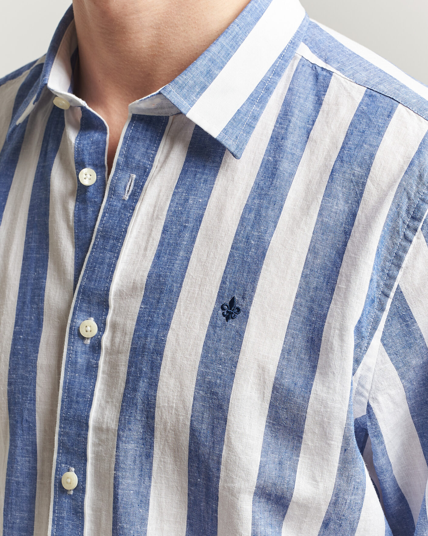 Mies | Kauluspaidat | Morris | Douglas Linen Striped Shirt Blue/White