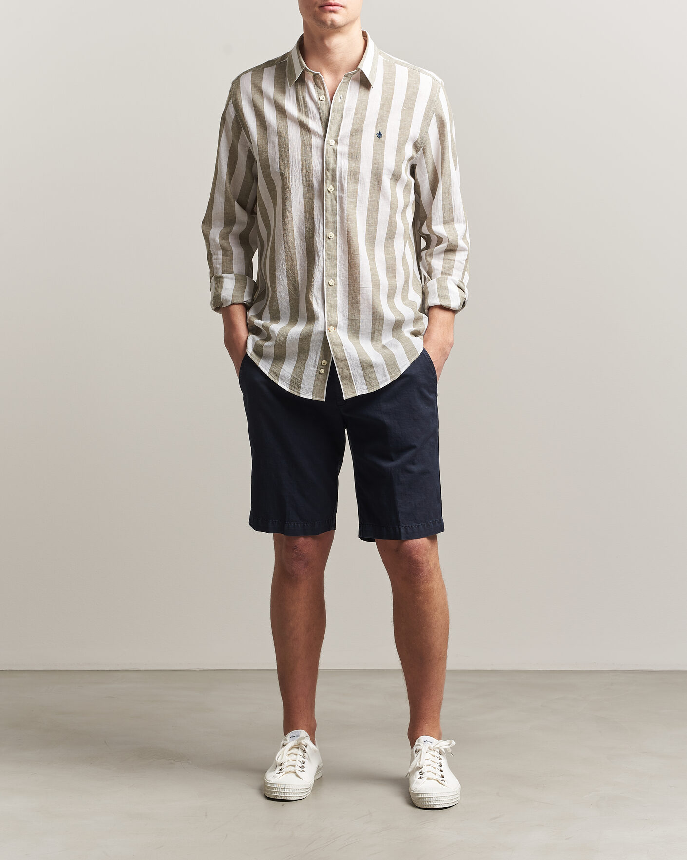 Mies | Kauluspaidat | Morris | Douglas Linen Striped Shirt Green/White