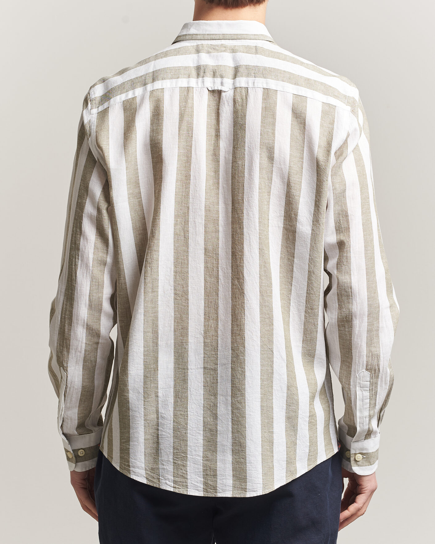 Mies | Kauluspaidat | Morris | Douglas Linen Striped Shirt Green/White
